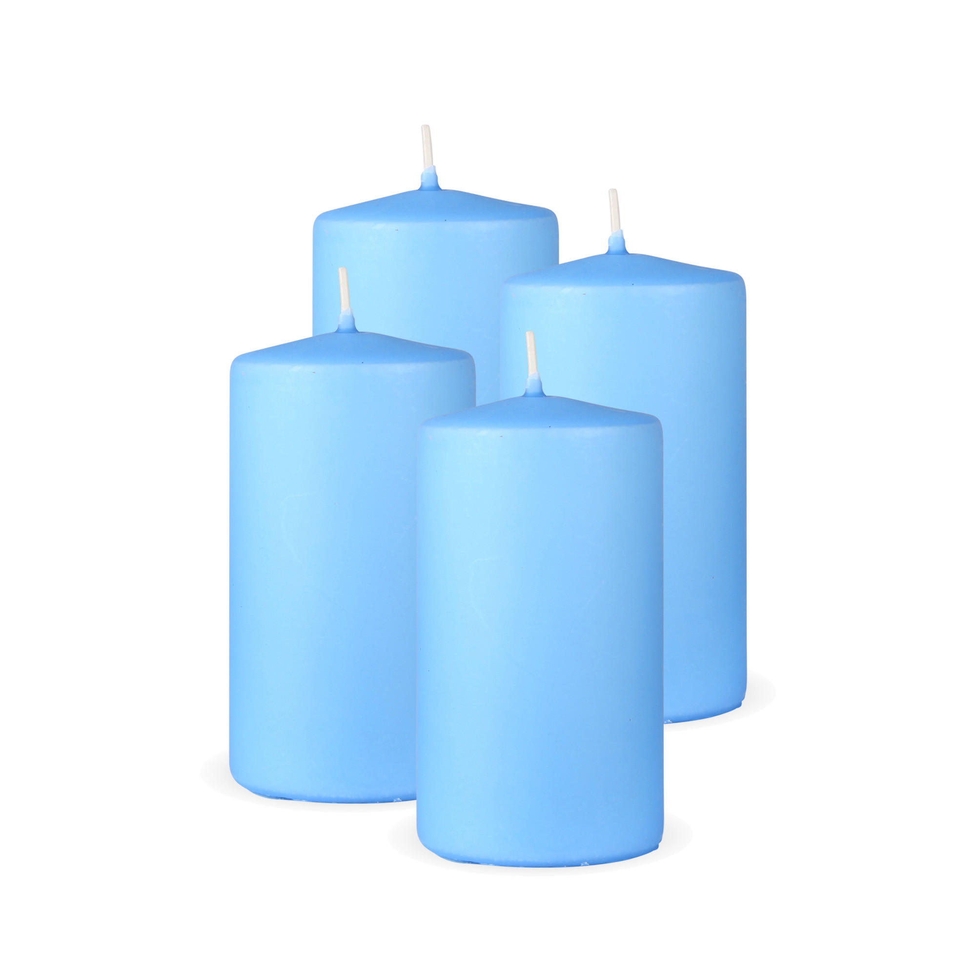 STUMPENKERZEN 4er Pack "Hellblau", Größe Ø7cm x Höhe: 12 cm - Hellblau, Naturmaterialien (7/12cm) - Bestlivings
