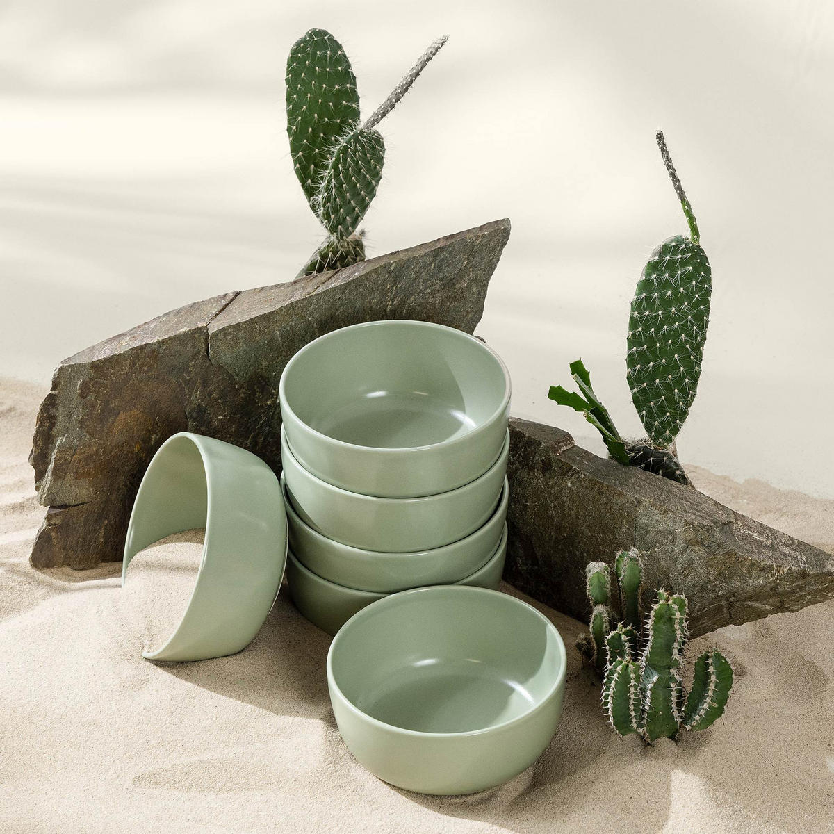 SCHÜSSEL-SET VICTO 6 Personen 6-tlg - Grün, Keramik - KONSIMO®
