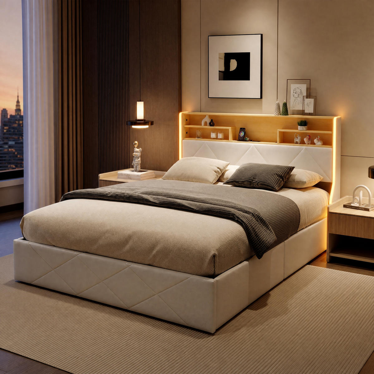 POLSTERBETT 160x200 cm Weiß PU Leder LED USB Bettkasten - Weiß, Holz (160/200cm) - SHOPENTRA