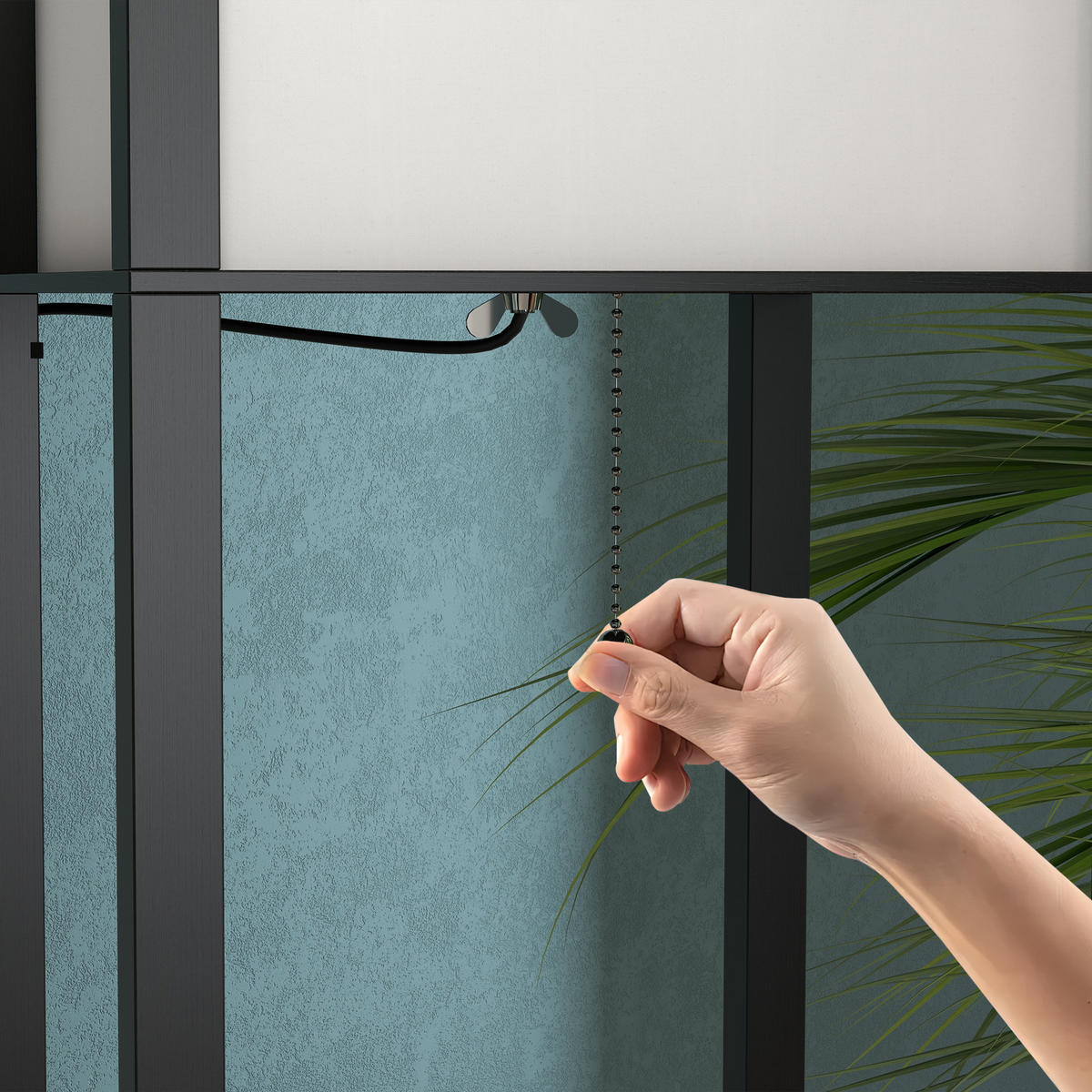 STEHLEUCHTE Beleuchtung E27 bis 40W mit 3 Regalen für Wohn-/Schlafzimmer Holz - Schwarz, Textil (26/26/160cm) - HOMCOM