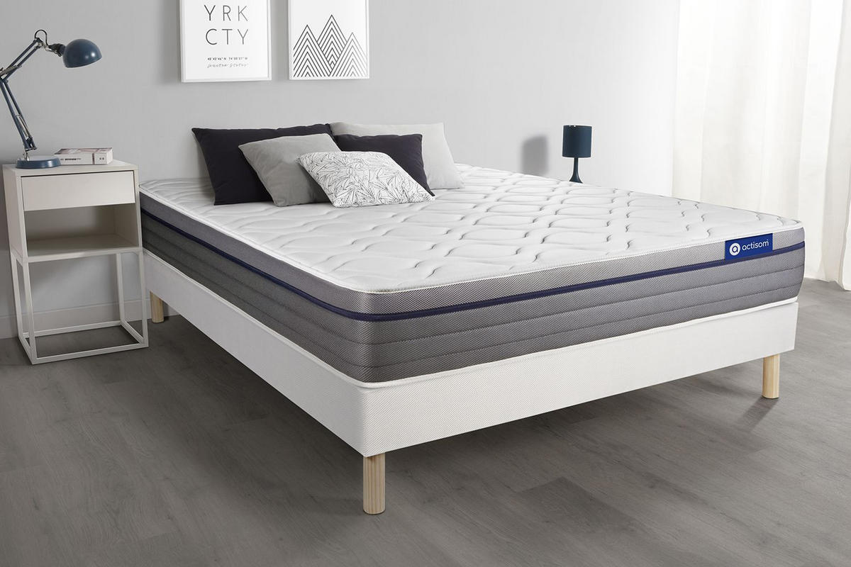 BETT Actilatex zen Latex und Memory-Schaum 135 x 190 cm h1 - Kit Bettgestell Weiß - Beige/Weiß, Holz (135/190cm) - ACTISOM