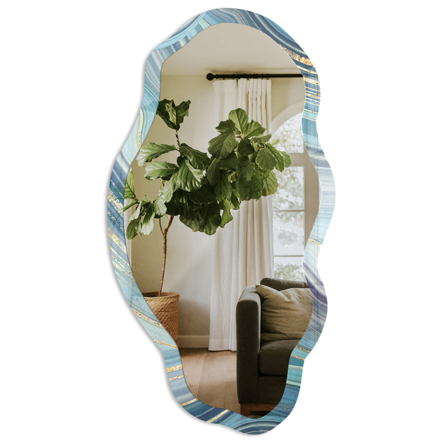 SPIEGEL 90x45 cm asymmetrisch mit Druck - Meereswellen - Transparent, Glas (45/90/0.4cm) - TULUP