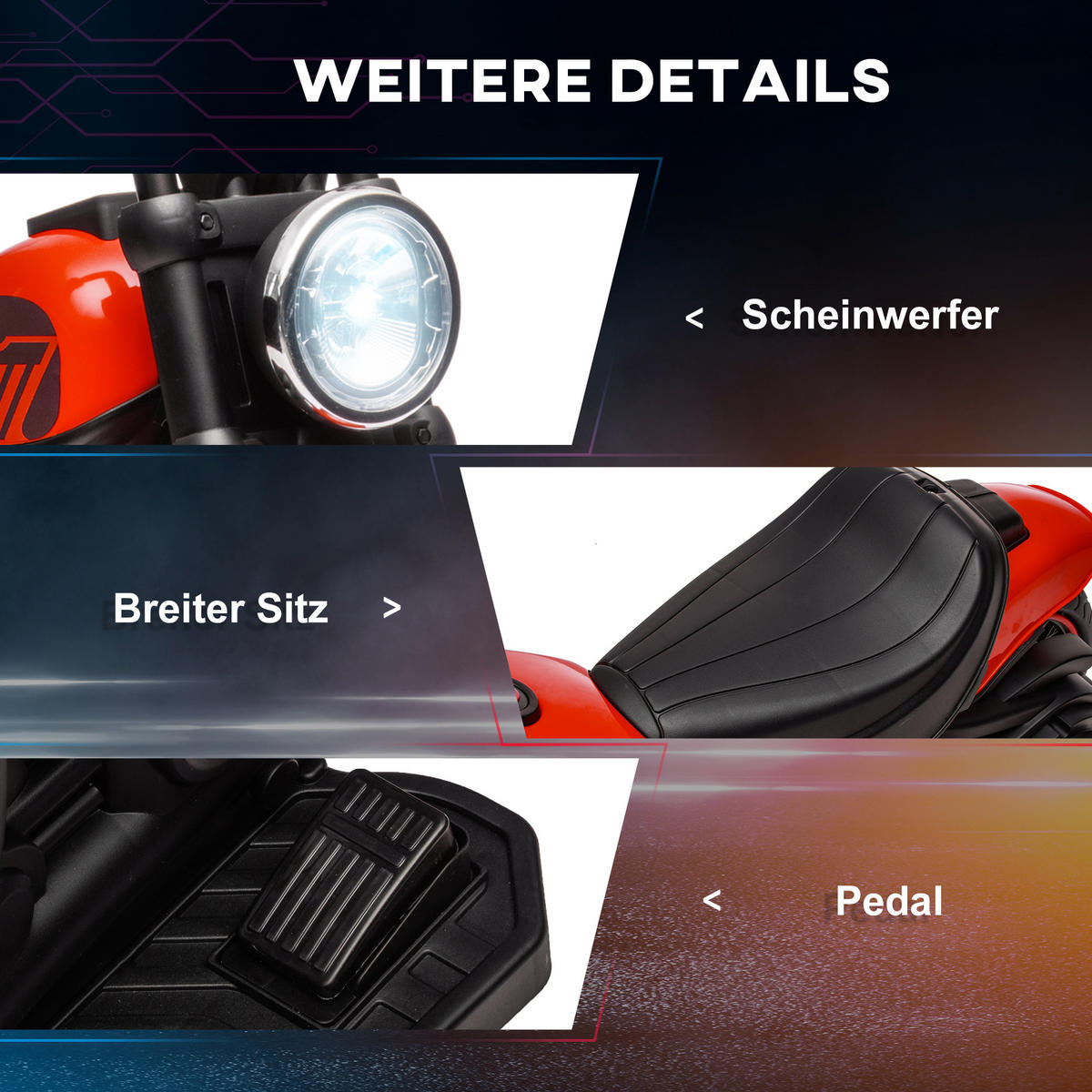 ELEKTROMOTORRAD - Rot/Schwarz, Kunststoff/Metall (76/42/57cm) - HOMCOM