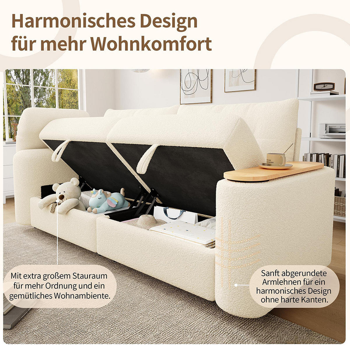 3-SITZER-SOFA mit Stauraum in Beige - Beige, Textil (80/87/207.5cm) - KOMHTOM