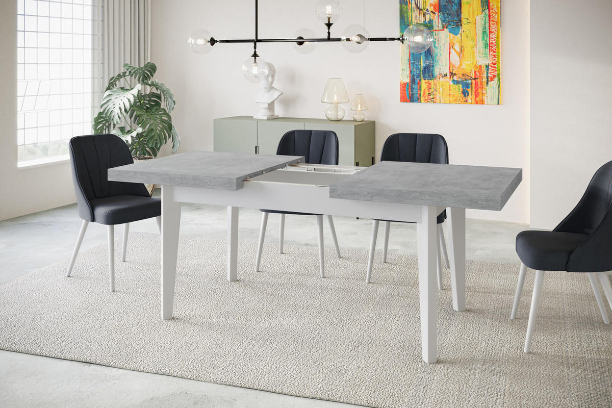 ESSZIMMERTISCH SKANDI, ausziehbarer Tisch: 200-300X100X78 cm, Farbe: ATELIER, mit Holzbeinen in Farbe Weiß - Weiß/Grau, Holzwerkstoff (200/100/78cm) - Alpi-Möbel