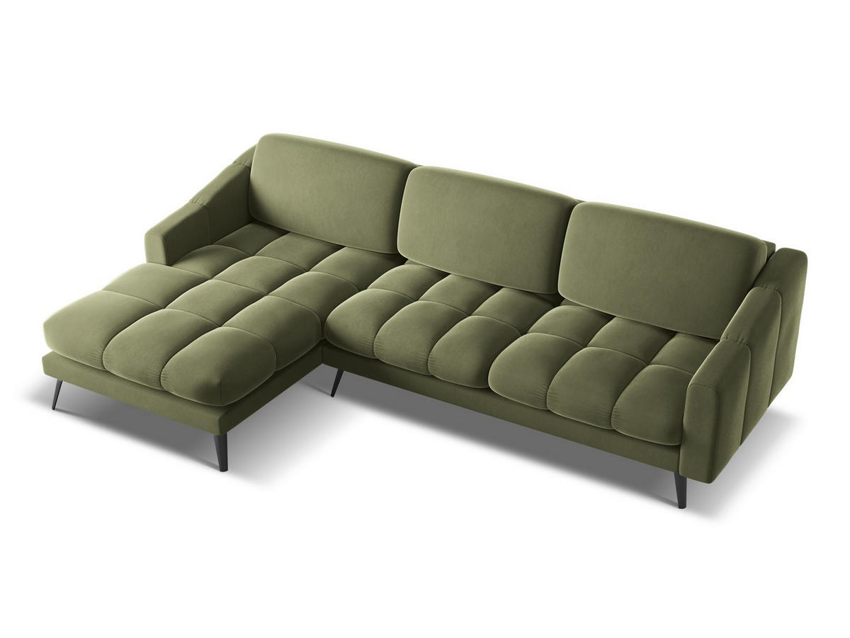 ECKSOFA Links Samt Stoff Grün - Schwarz/Olivgrün, Textil/Metall (160/264cm) - Makamii