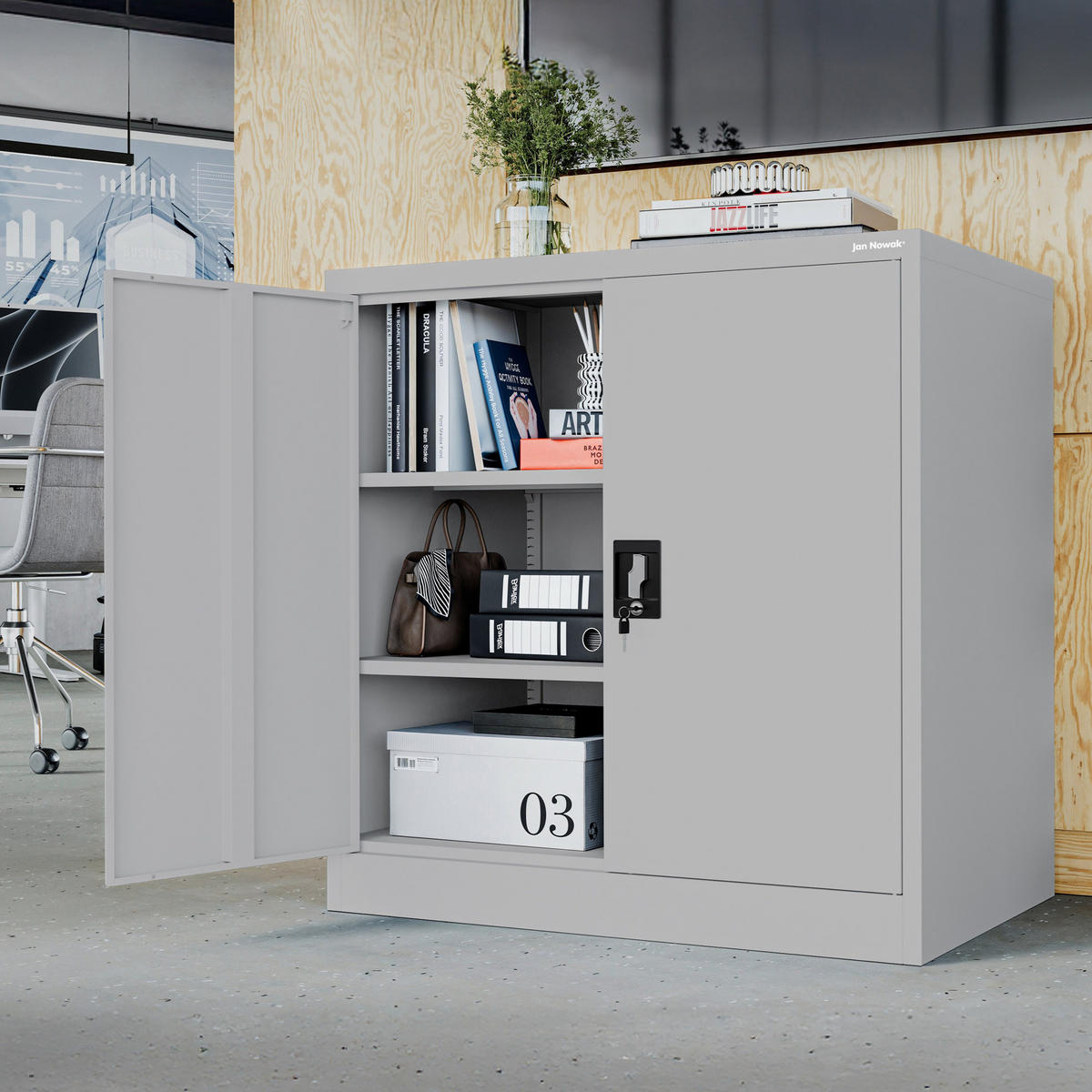 METALLSCHRANK mit Schloss für Büro und Werkstatt BEATA D600 - Grau, Metall (93/90/60cm) - Jan Nowak
