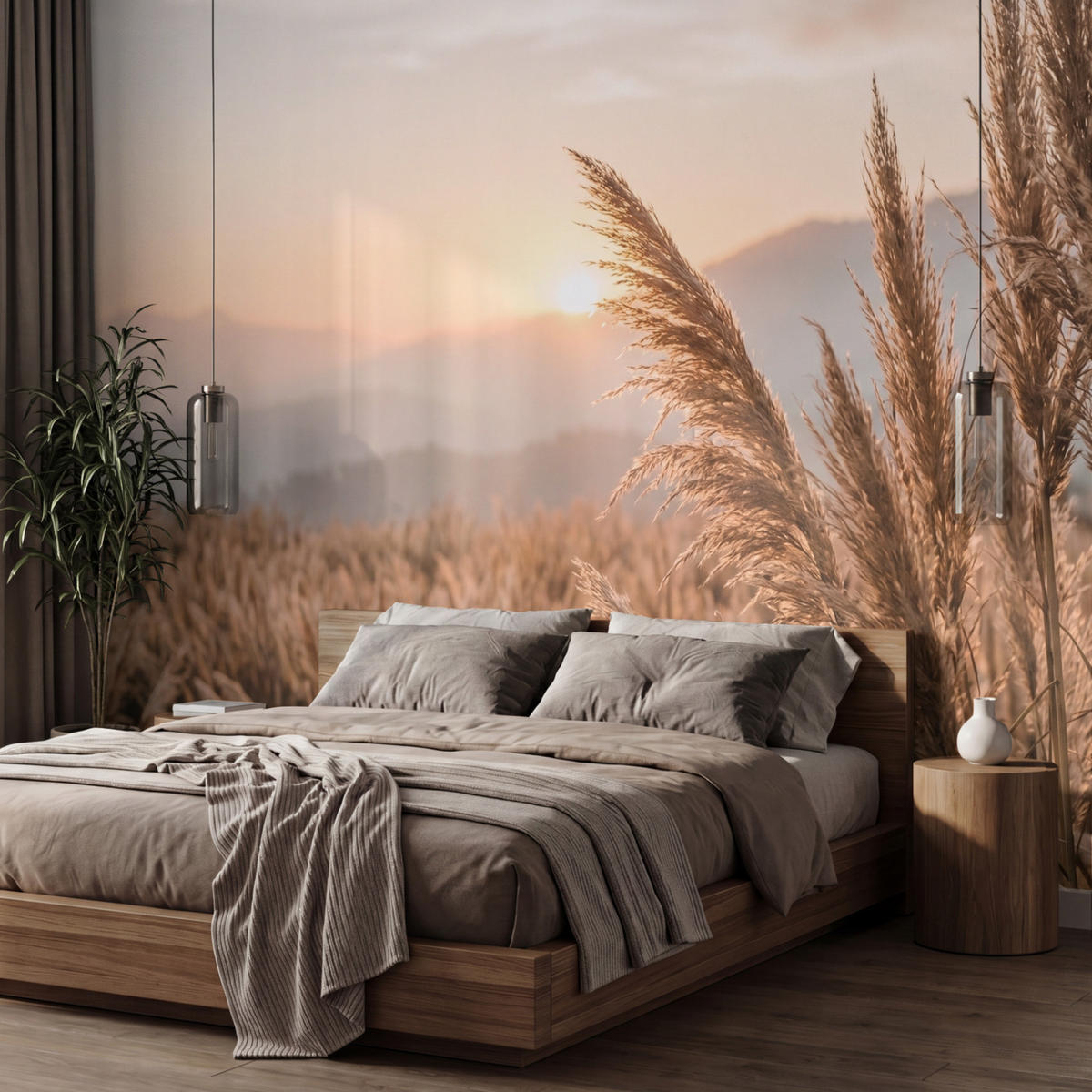 TAPETE - Gras - Feld - Sonne - Natur - 450x300 cm - Sandfarben, Papier (450/300cm) - OnlyWow