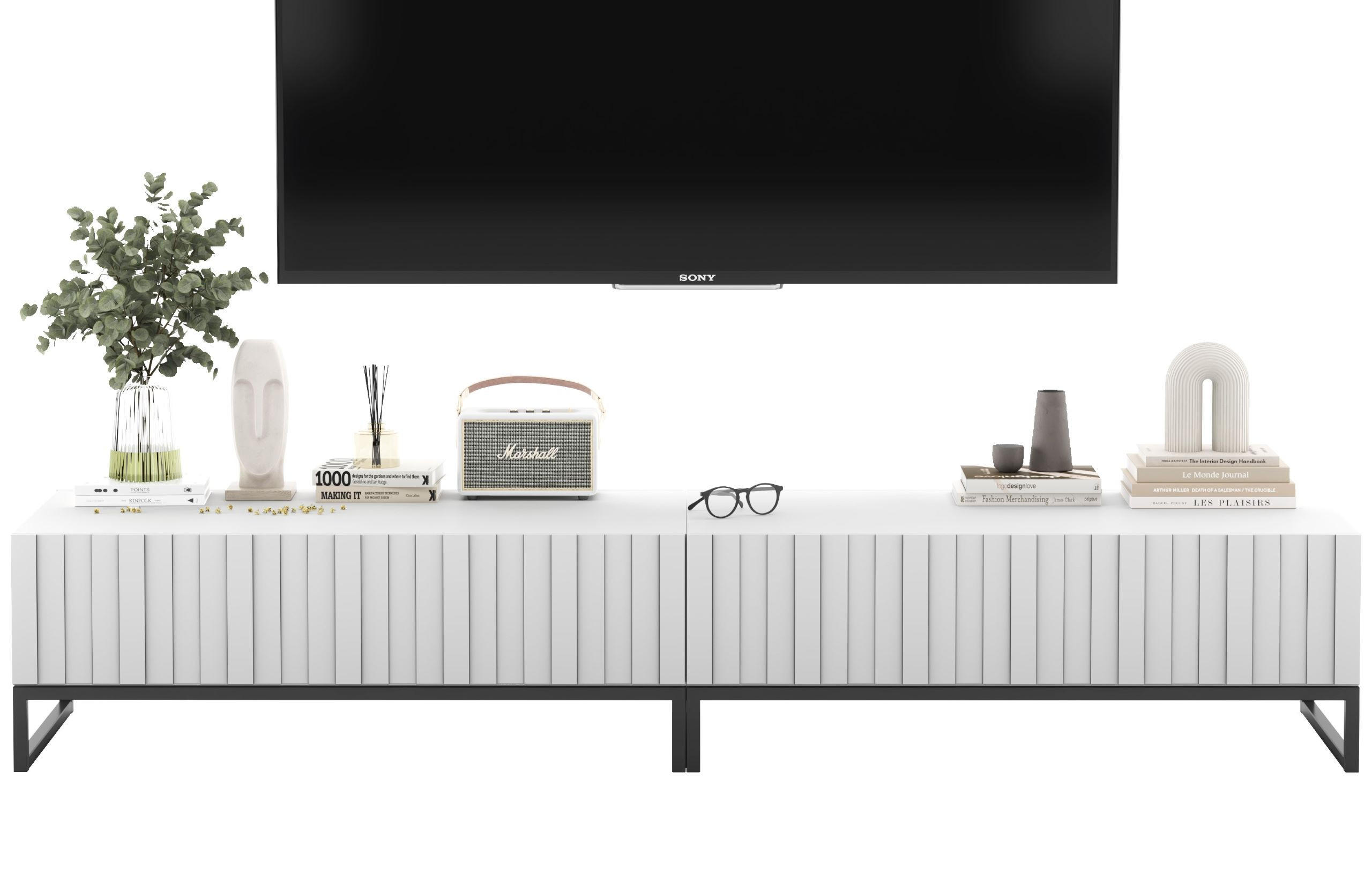 TV-LOWBOARD 2-er Set Elpis Weiß Matt Glamour 110 cm - Schwarz/Weiß, Holzwerkstoff/Metall (220/39/54cm) - Meble Lindner