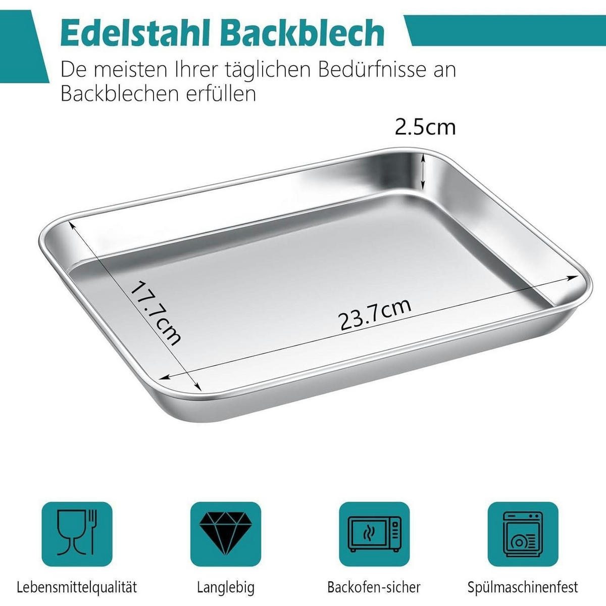 BACKBLECH Edelstahl 23,7 x 17,7 x 2,5 cm - Silberfarben, Metall (17.7/2.5/23.7cm)