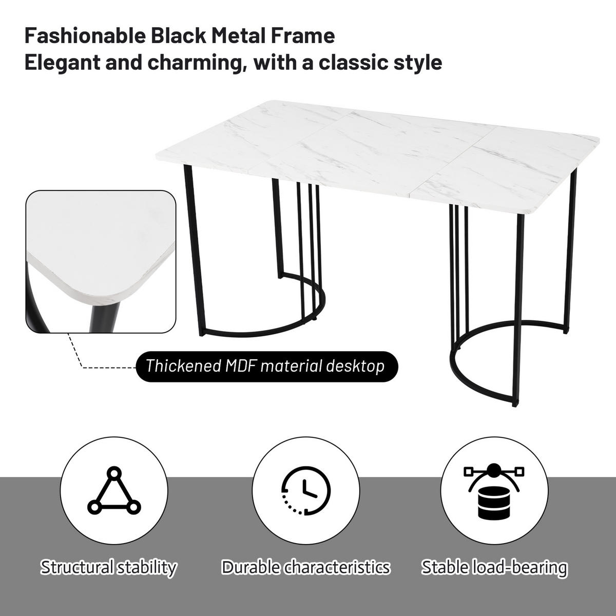 ESSTISCH 140/75/80 cm Weiß aus MDF und Metall mit verstellbaren Füßen - Weiß, Holzwerkstoff (140/80/75cm) - OKMYHOME