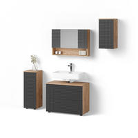 BADMÖBEL-SET Ronco Anthrazit gestreift 4 Teile - Eichefarben/Anthrazit, Holzwerkstoff (80/58/41cm) - Livinity®