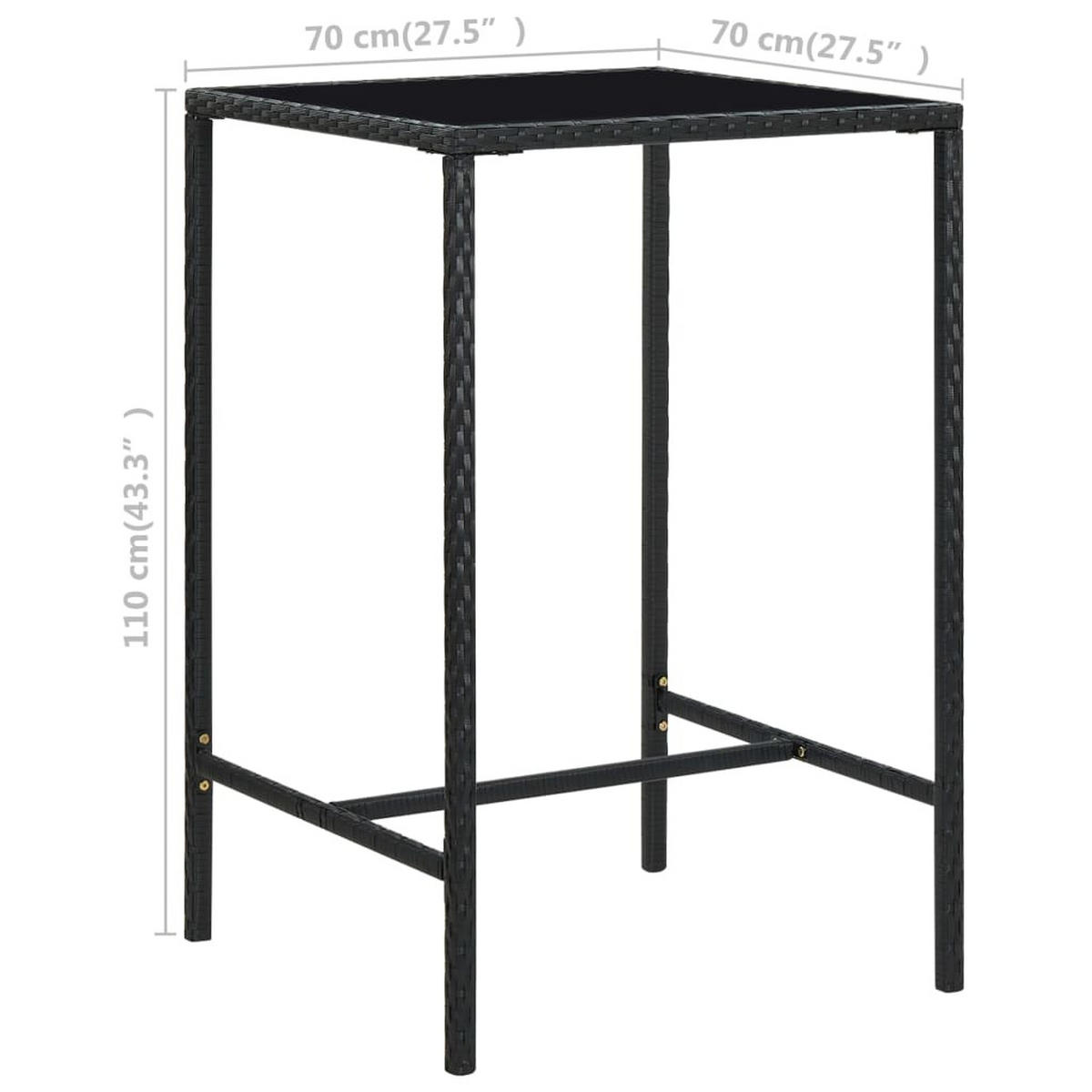 BISTROTISCH Joni Schwarz 70x70x110 cm Rattan und Glas - Schwarz, Kunststoff (70/70/110cm) - DELUKE