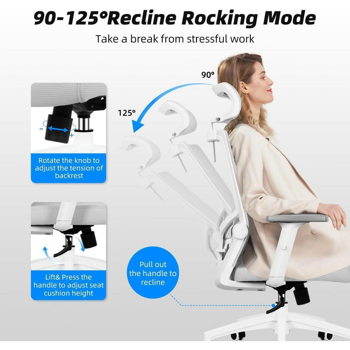 BÜROSTUHL Ergonomisch mit Kopfstütze und Lendenwirbelstütze Grau - Grau, Textil (70/128/70cm)