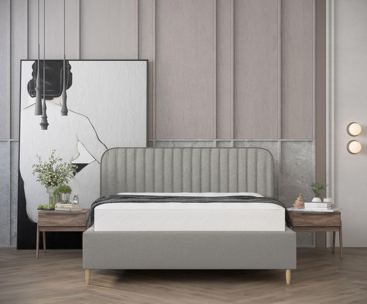 POLSTERBETT Noto Hellgrau 160/200 cm im Chenille-Stoff - Hellgrau/Naturfarben, Holz/Holzwerkstoff (160/200cm) - Maison de Reve