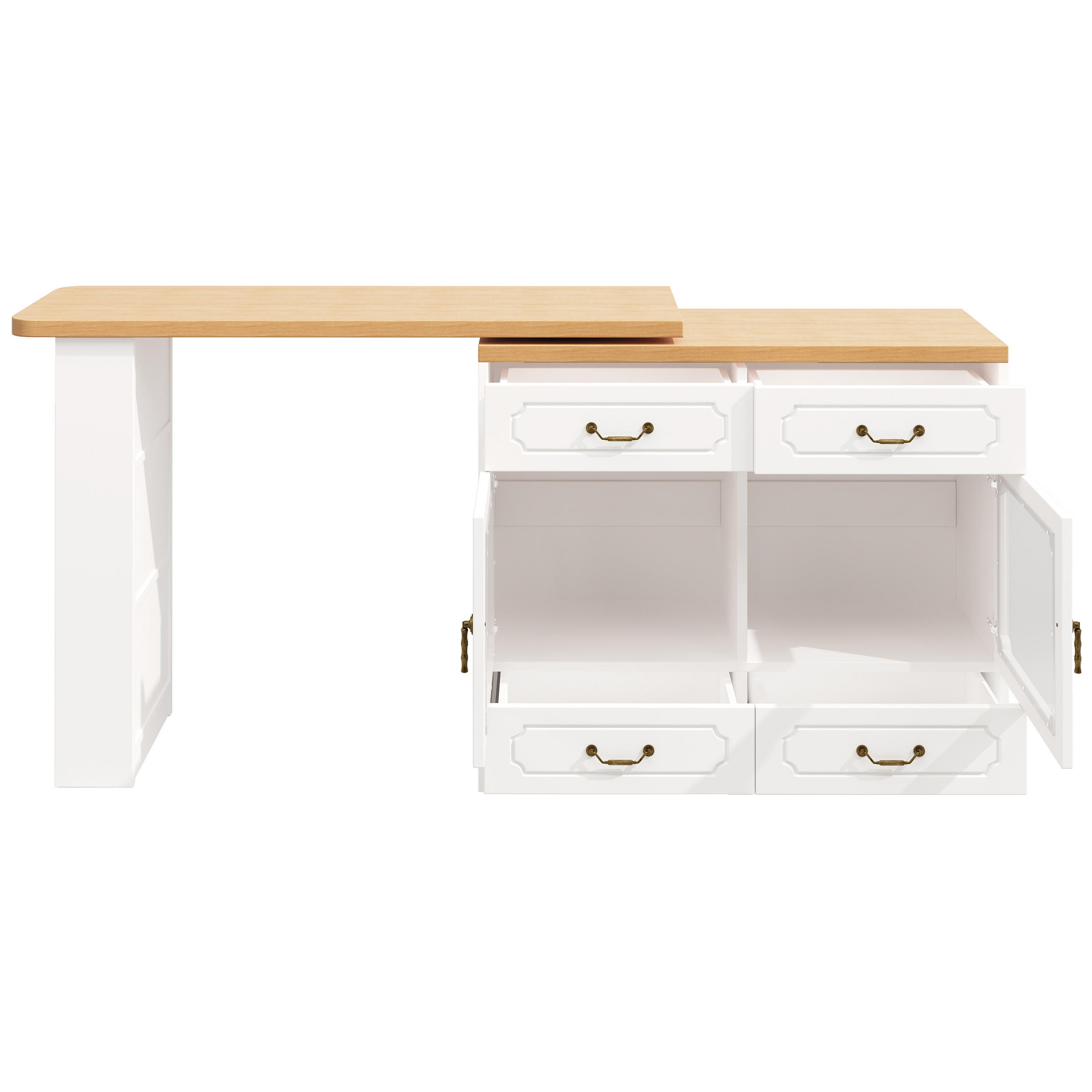 KÜCHENINSEL 135/39/92.8 cm Weiß mit 4 Schubladen, seitliches Snackregal und LED-Lichtleiste - Weiß, Holz (39/92.8/135cm) - Oxeza
