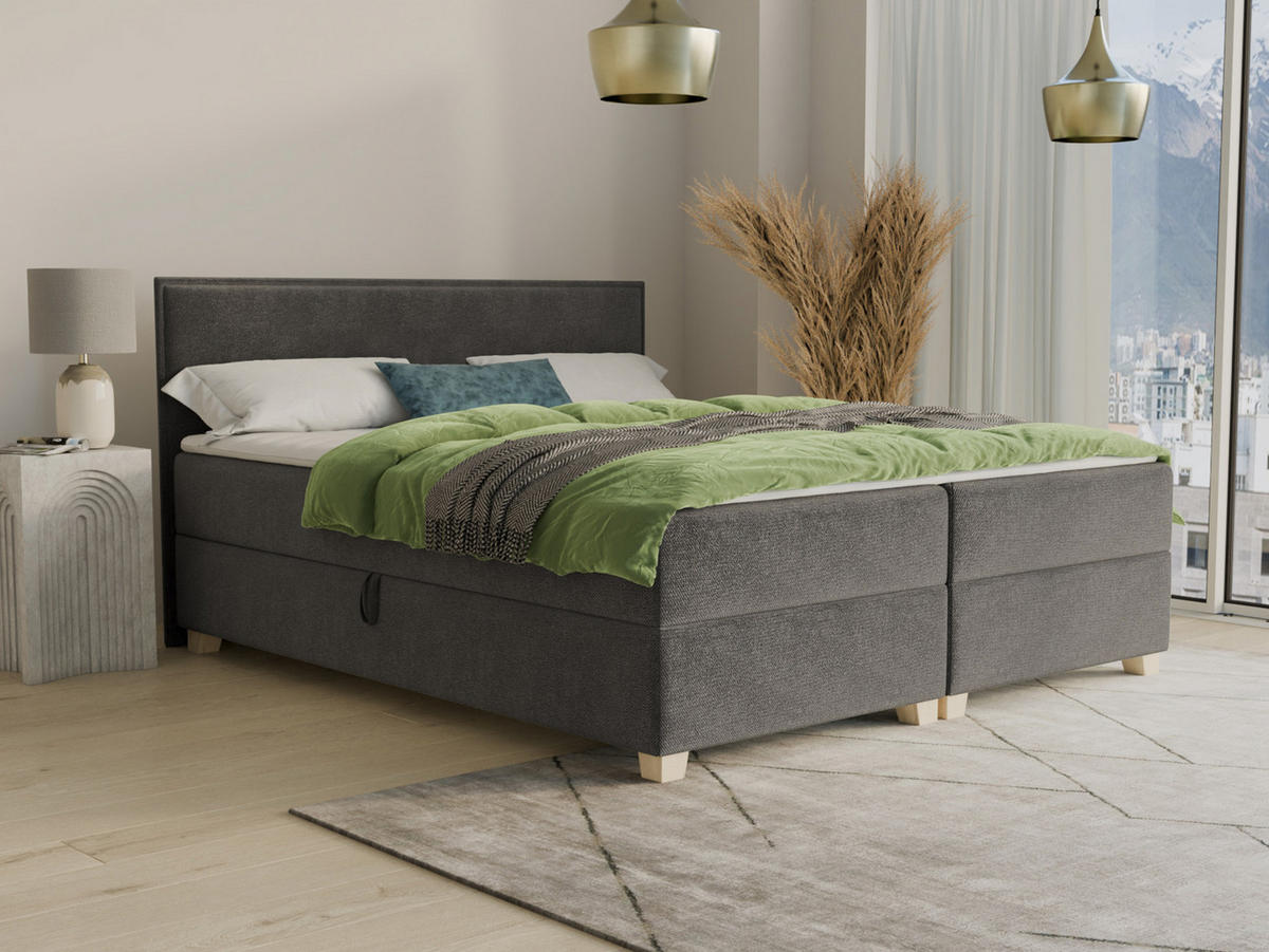 BOXBETT Fren - 180x200 - dunkelgrau (Kronos 22, Velvet) - Dunkelgrau/Beige, Holz/Holzwerkstoff (180/200cm) - Sofnet
