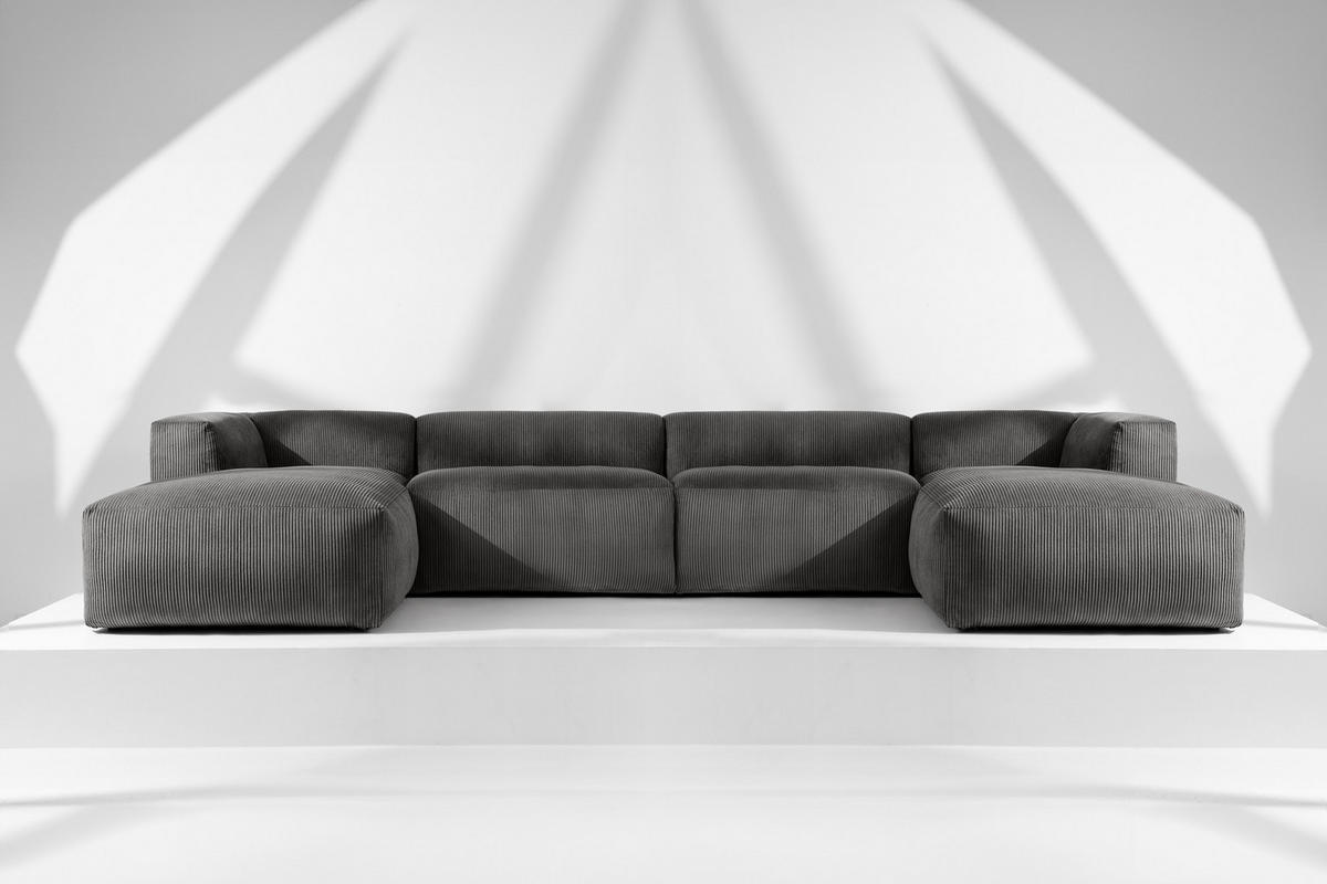 PANORAMA-ECKSOFA BUFFO 7/8 Sitzer mit extrem weicher Sitzfläche, Kordstoff, grau - Grau, Textil (424/73/180cm) - KONSIMO®