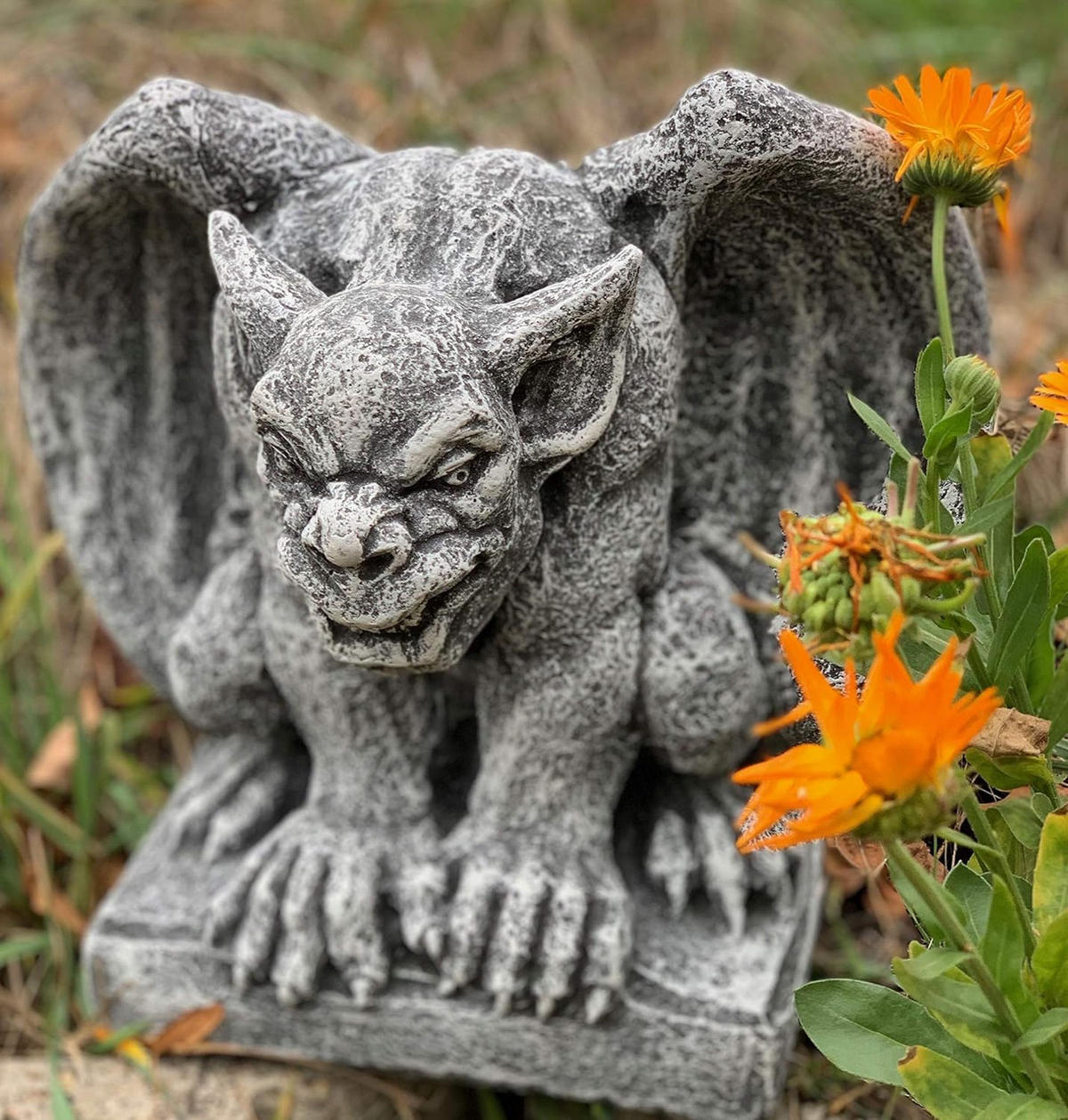 STEINFIGUR Gargoyle auf Sockel frostfest Steinguss - Grau, Stein (22/28/16cm) - stoneandstyle