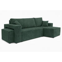 ECKSOFA Mit Schlaffunktion Und Pouf, Cordstoff Tilia, Grün, Rechts, Best L Mit Pouf - Grün, Holz (244/145cm) - Kaiser Möbel