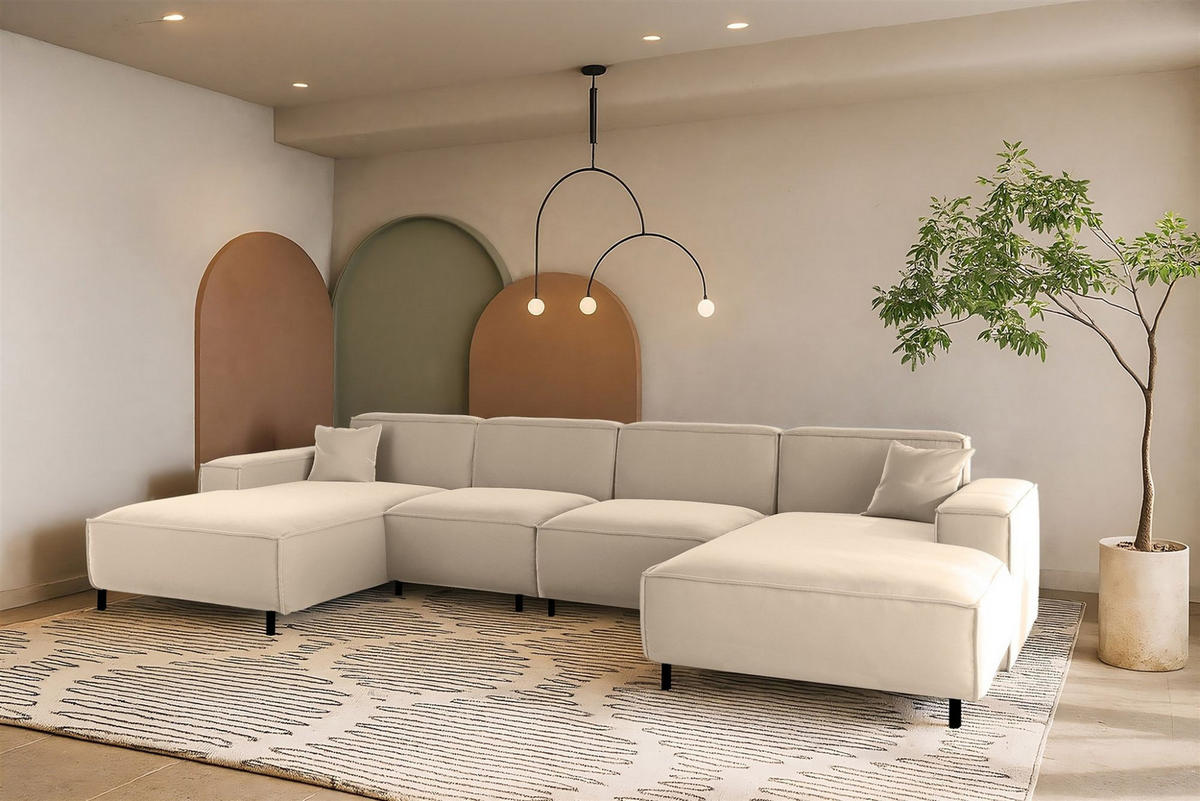 WOHNLANDSCHAFT Gloria In Tiffani - Beige, Holzwerkstoff/Textil (378/73/165cm) - Fun Möbel