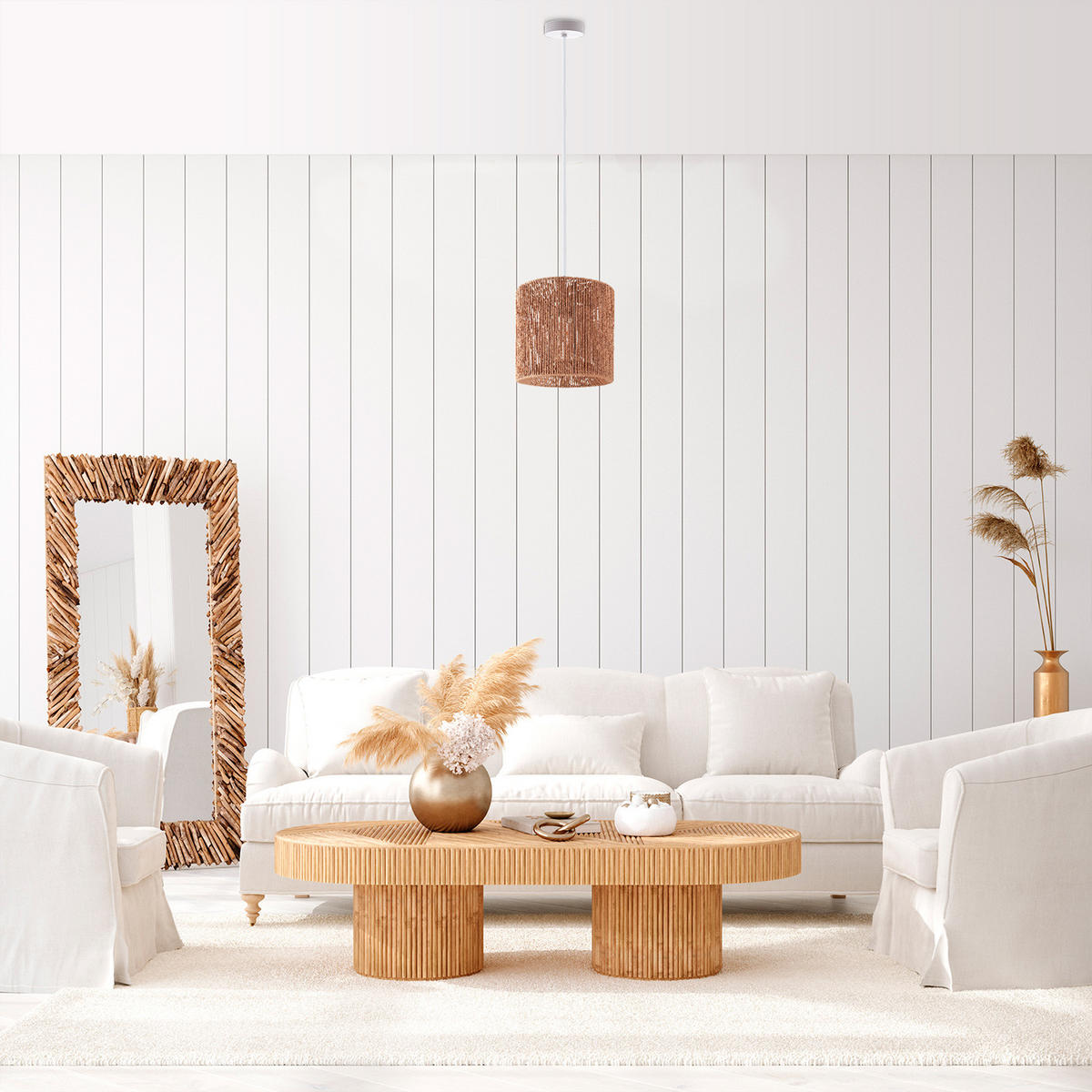 PENDELLEUCHTE Hugo Pd1 Ramira - Naturfarben, Metall (33/33/30cm) - Paco Home