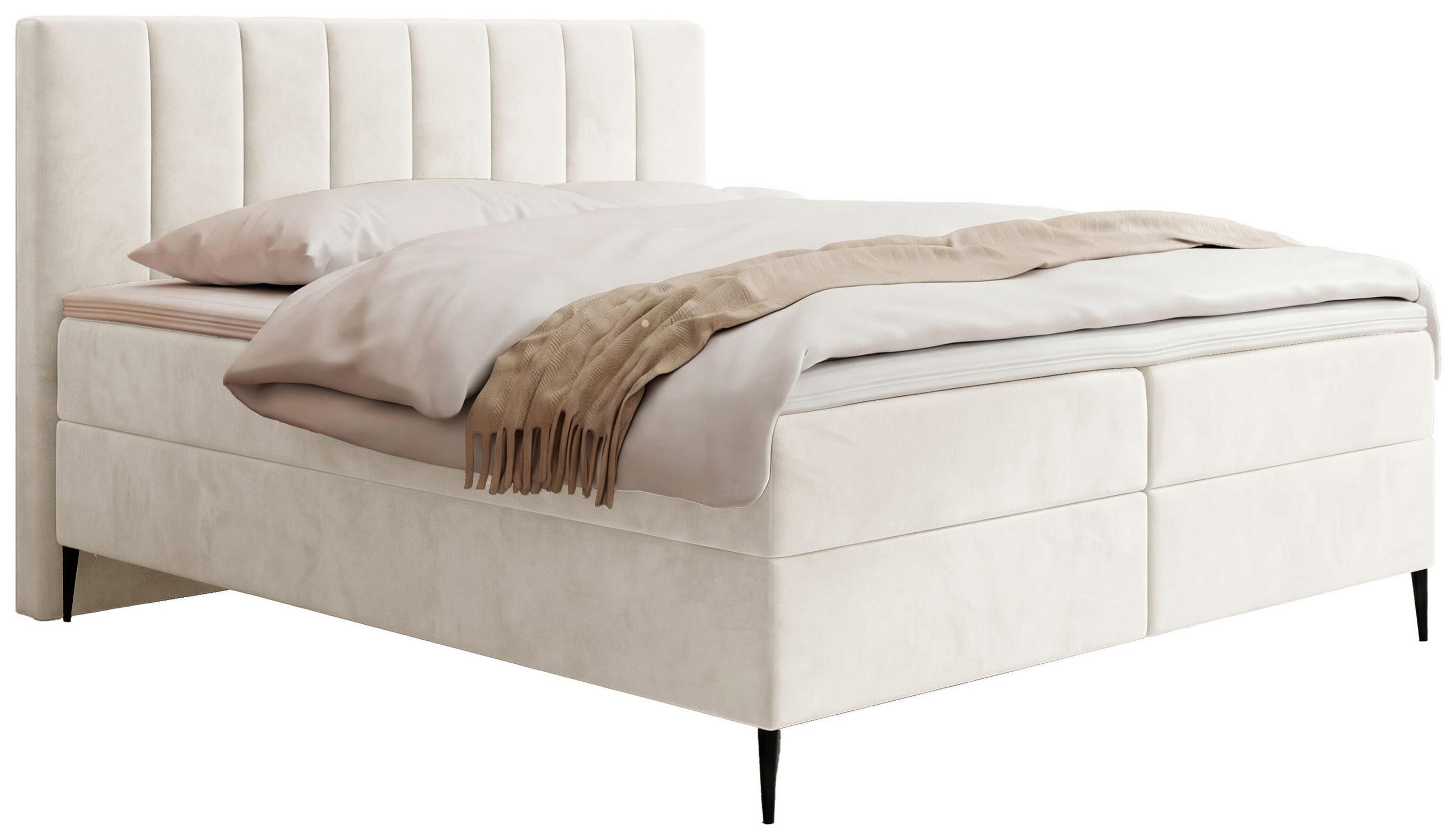 BOXBETT Allen mit Bettkasten, Samt Creme 120x200 cm – inkl. H4 Taschenfederkern Matratze & Foam Topper - Beige/Creme, Holz/Holzwerkstoff (120/200cm) - WFL GROUP