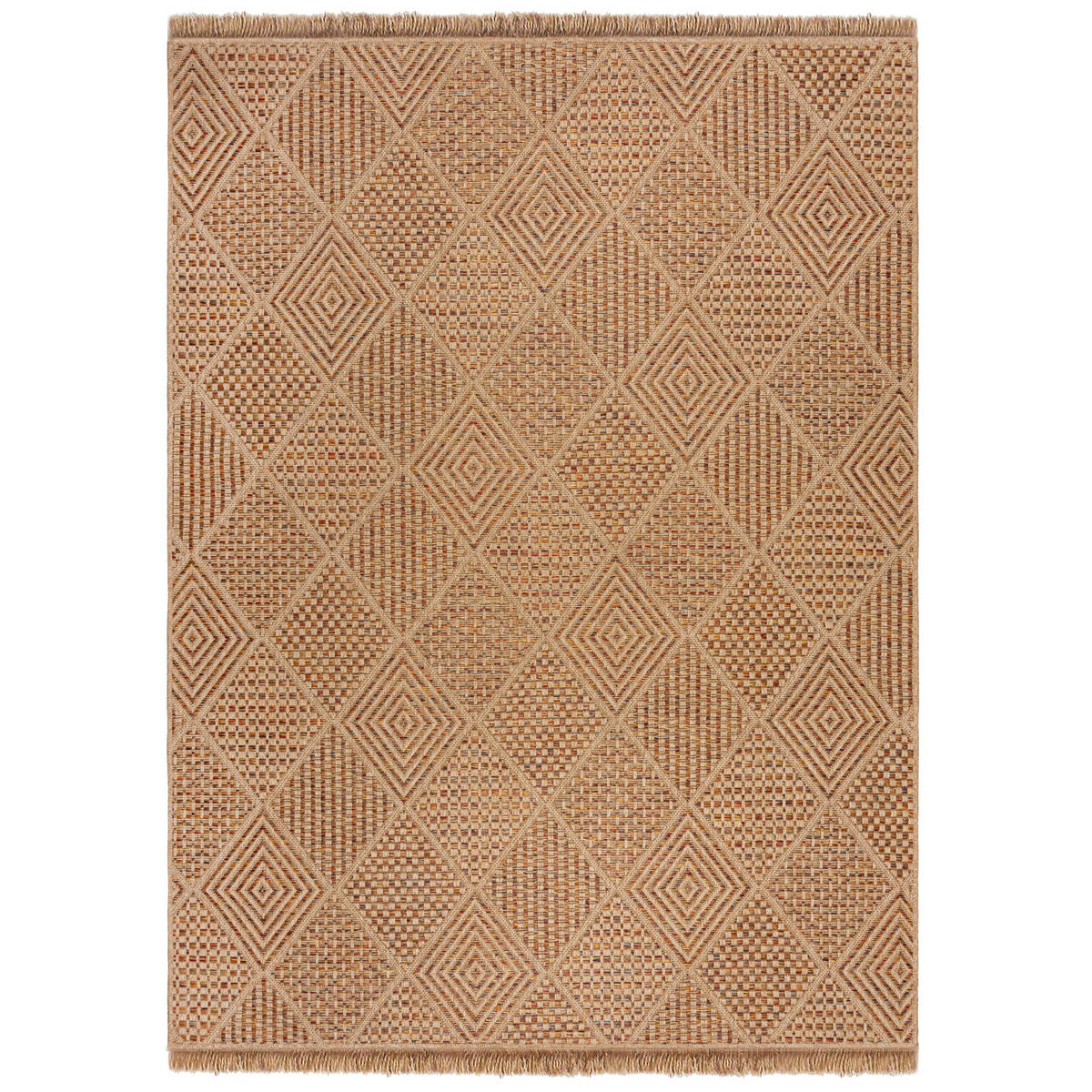 TEPPICH Outdoor Rauten Natural, Balkon schmutzabweisend Natur-Terrakotta Rechteckig 160x230 - Braun, Textil (160/230cm) - KADIMA DESIGN