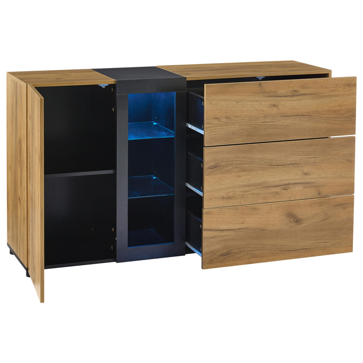 SIDEBOARD Glas 3 Schubladen 140cm Modern Stauraum Anrichte - Multicolor, Holzwerkstoff (40/80/140cm) - FLIEKS