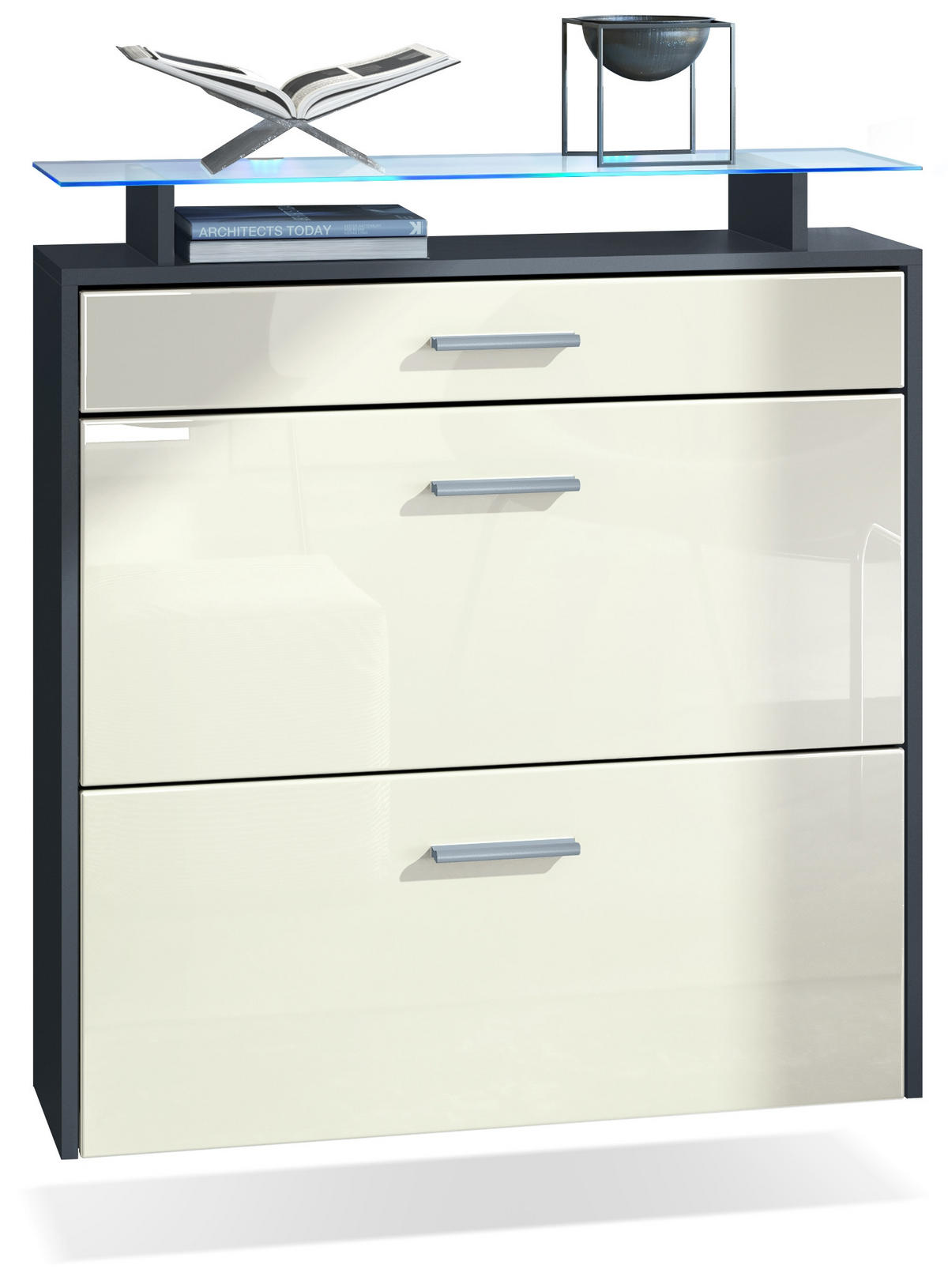 SCHUHSCHRANK Malea Fronten in Creme Hochglanz - Creme, Holzwerkstoff (89/96/23cm) - Vladon