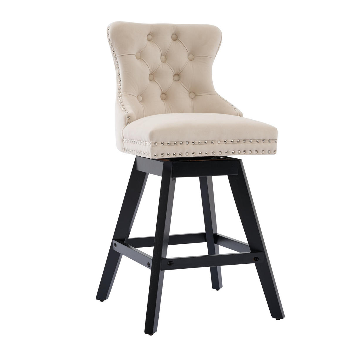 BARHOCKER 2er-Set Beige mit Samtbezug, Rückenlehne und 360° Drehfunktion - Beige, Textil (55/97.5/44.5cm) - PANGIVO
