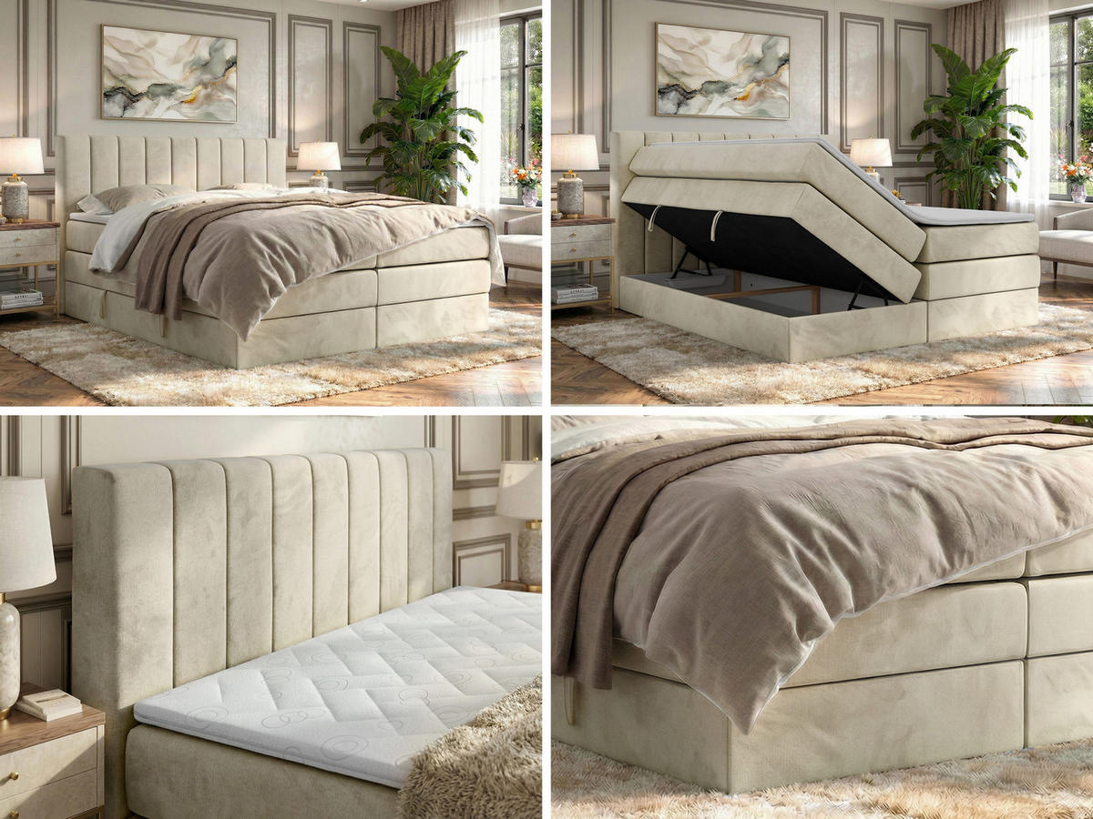 BOXSPRINGBETT ALVER KING 200/200 - Beige Velvet - H4 - Beige, Textil (200/200cm) - MKS