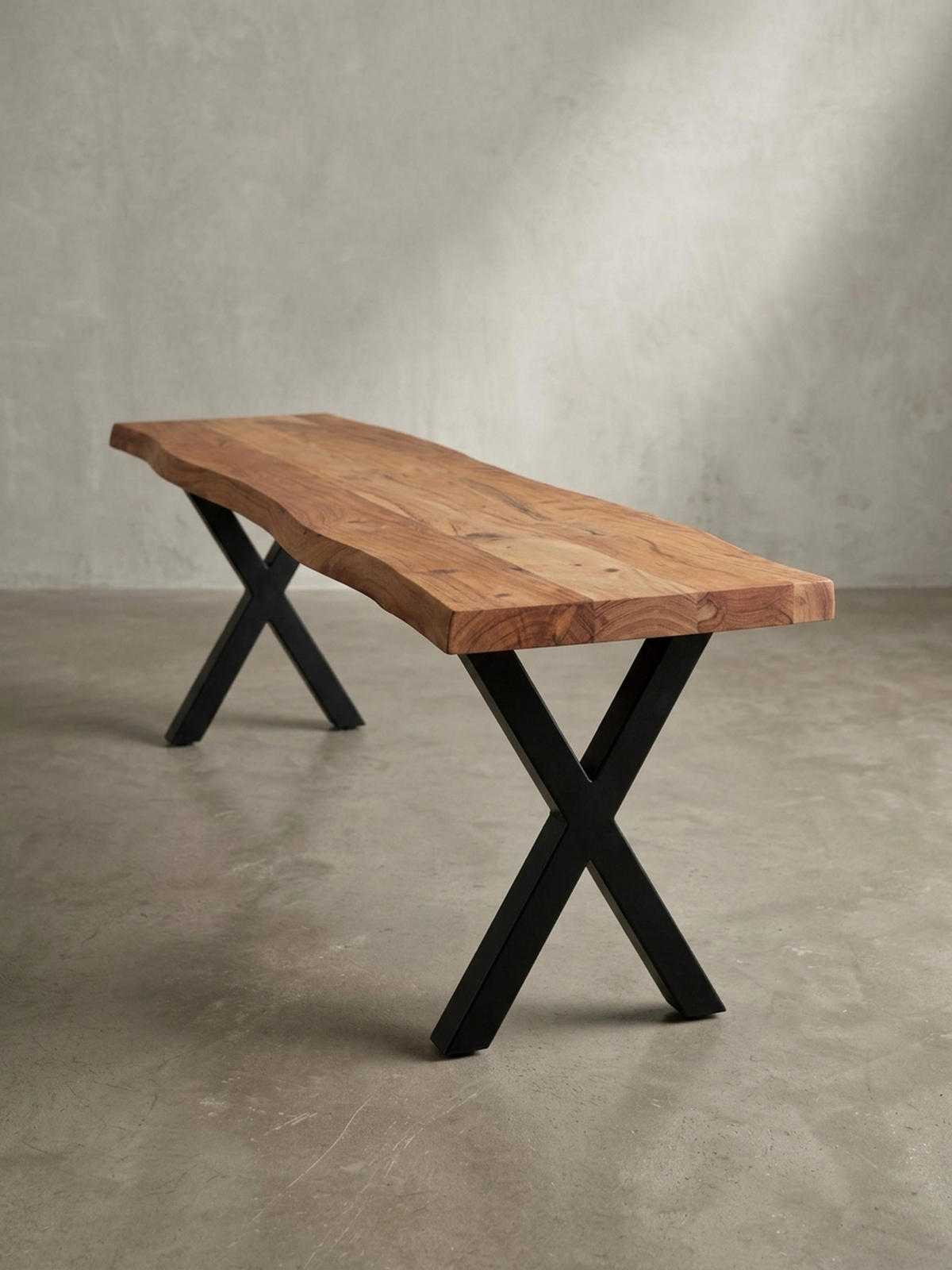 ESSZIMMERBANK Massivholz Metall Baumkante X-Beine, Akazie 180x40x46 cm - Schwarz/Braun, Holz/Metall (180/46/40cm) - KADIMA DESIGN