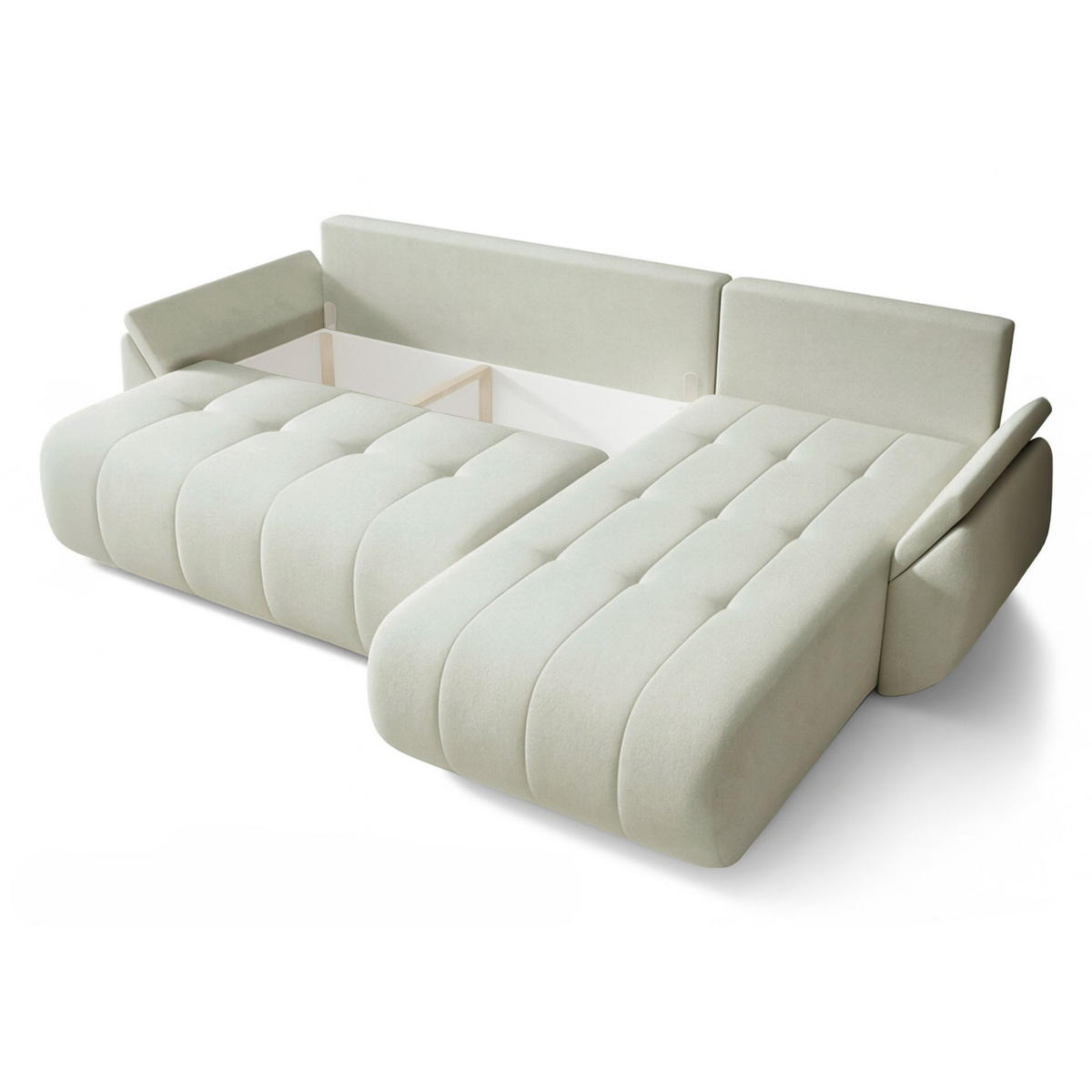 ECKSOFA Romuldi mit Schlaffunktion, Creme Samt, rechtsseitig - Creme/Schwarz, Kunststoff/Textil (185/280cm) - Selsey