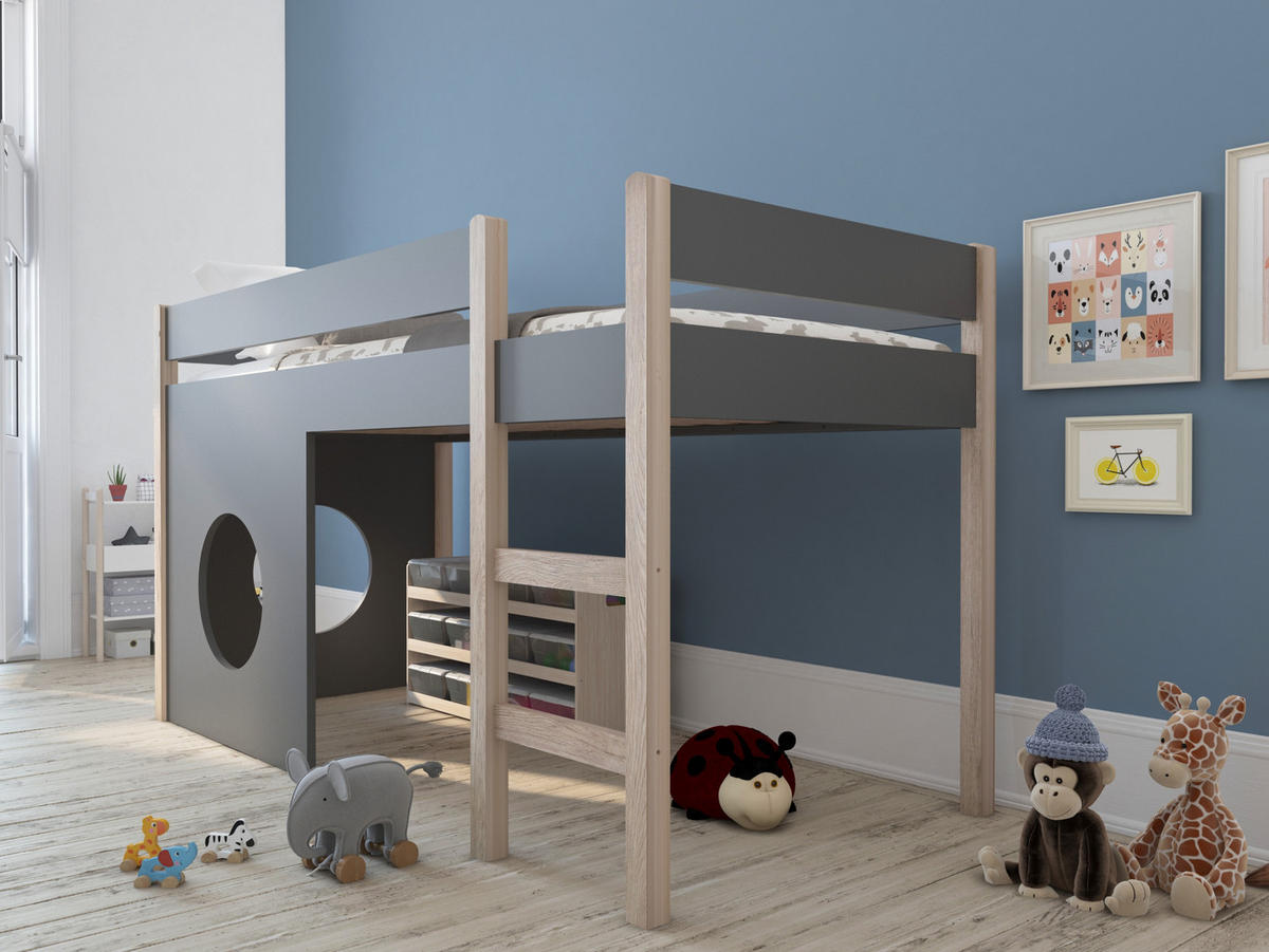 SEITENPANEEL, 2er-Set Färan grau, mit rundem Fenster - Grau, Holz - TPFLiving