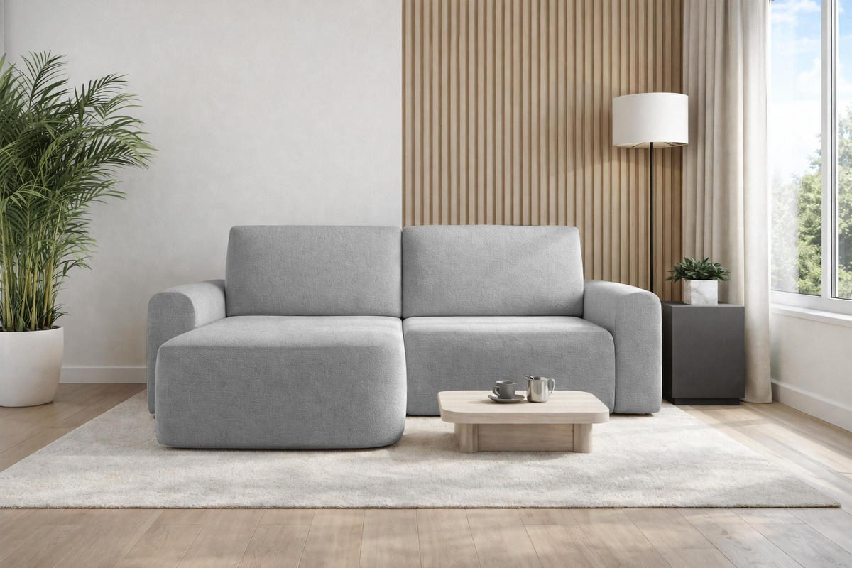 ECKSOFA L Form Otterton Hellgrau 250/180/95 cm Links mit Schlaffunktion - Hellgrau/Schwarz, Kunststoff/Textil (180/250cm) - AX Living