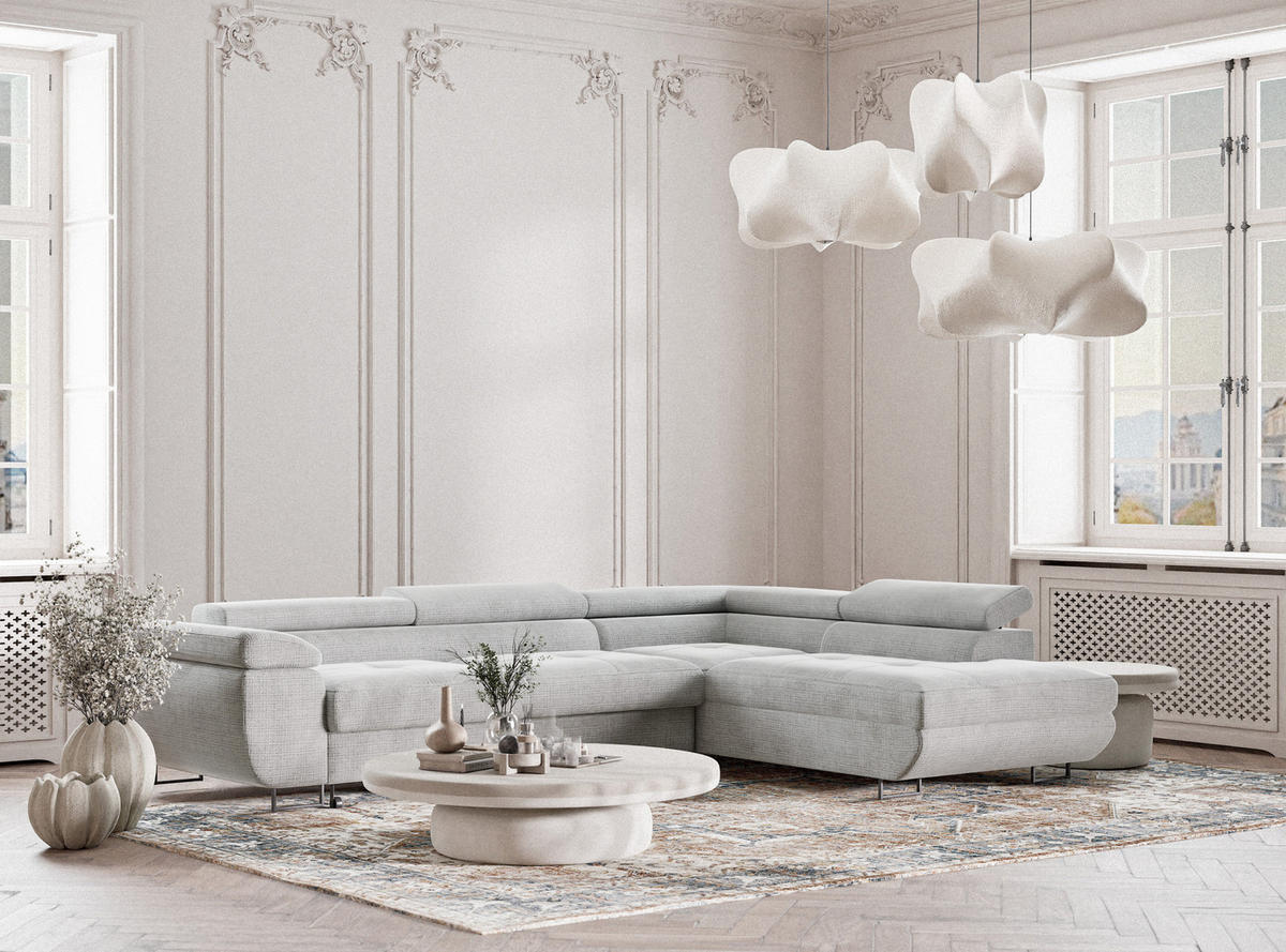 ECKSOFA Concord Grau Chenille-Stoff - Rechts Seite - Schwarz/Grau, Holz/Holzwerkstoff (277/203cm) - Maison de Reve