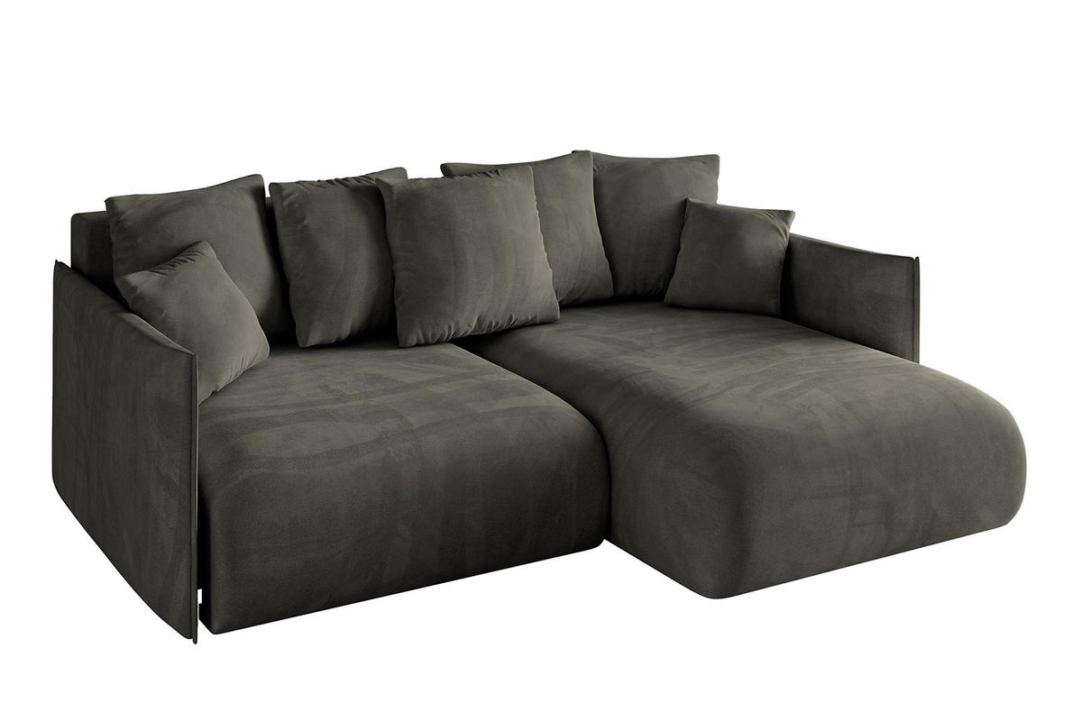 ECKSOFA Ottomane rechts ONESK-L 216x177x72 Schwarz Velours - Schwarz, Holzwerkstoff/Kunststoff (177/216cm) - ALTDECOR