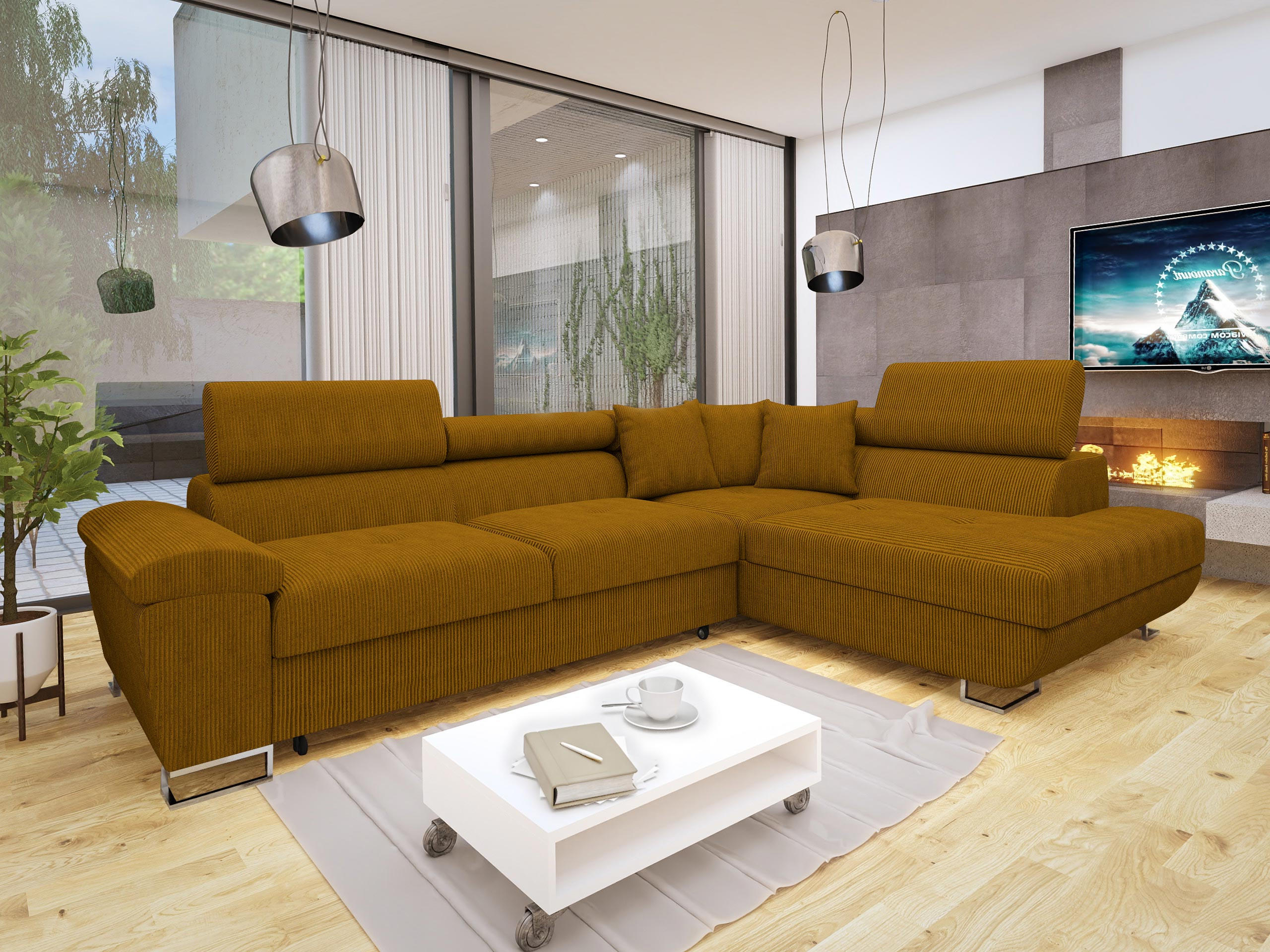ECKSOFA Cotere Cord, Seite: Rechts - Bronzefarben, Holz/Textil (270/202cm) - MIRJAN24