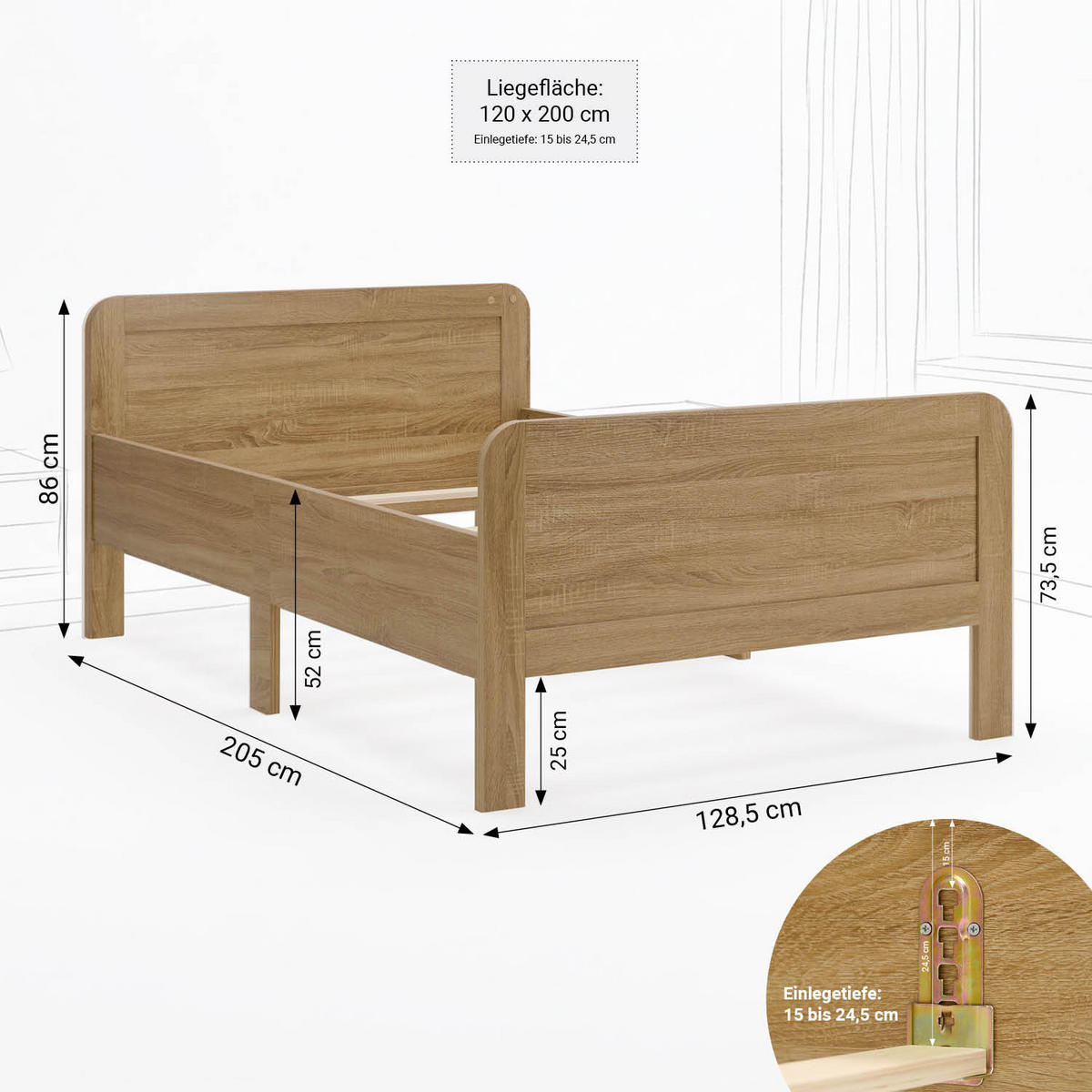 HOLZBETT 120/200 cm Natur - Braun, Holz (120/200cm) - Homestyle4u