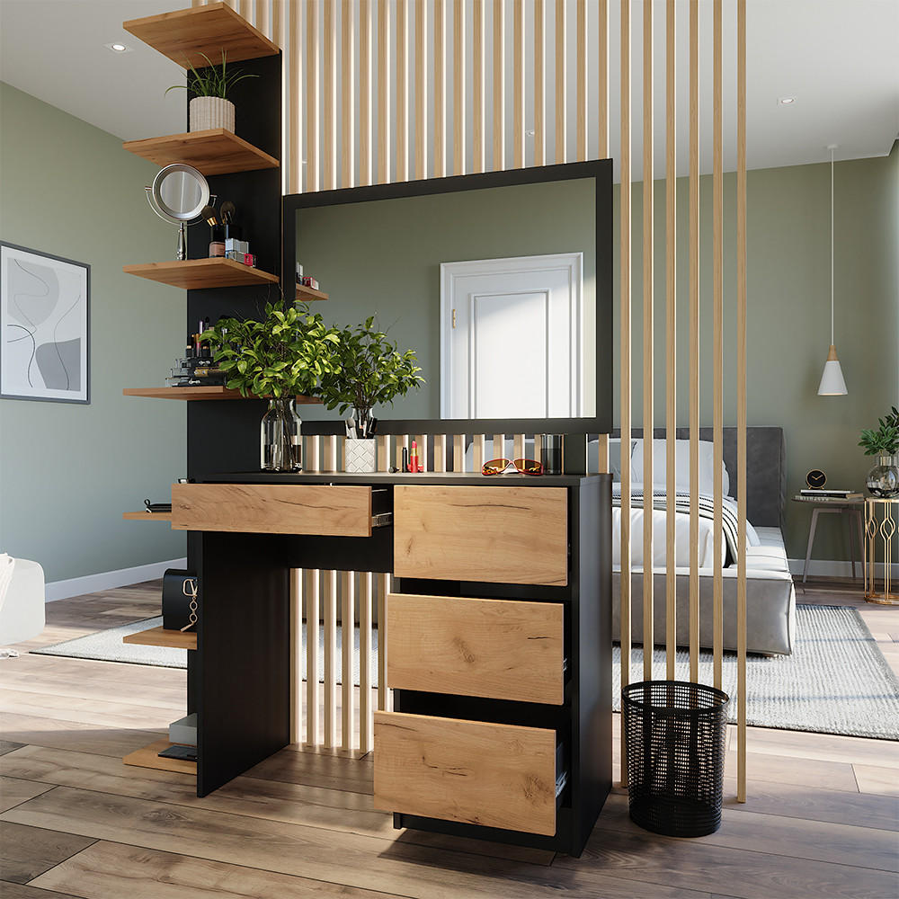 SCHMINKTISCH Sherry Anthrazit/Goldkraft Eiche 90 x 75 cm ohne Spiegel - Honigeiche/Anthrazit, Holzwerkstoff (40/90/75cm) - Vicco