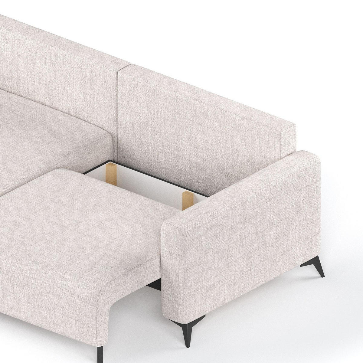 ECKSOFA NUVIO mit Schlaffunktion Hellbeige im Neve Stoff - Sandfarben/Schwarz, Holz/Holzwerkstoff (239/148cm) - AltaBeds