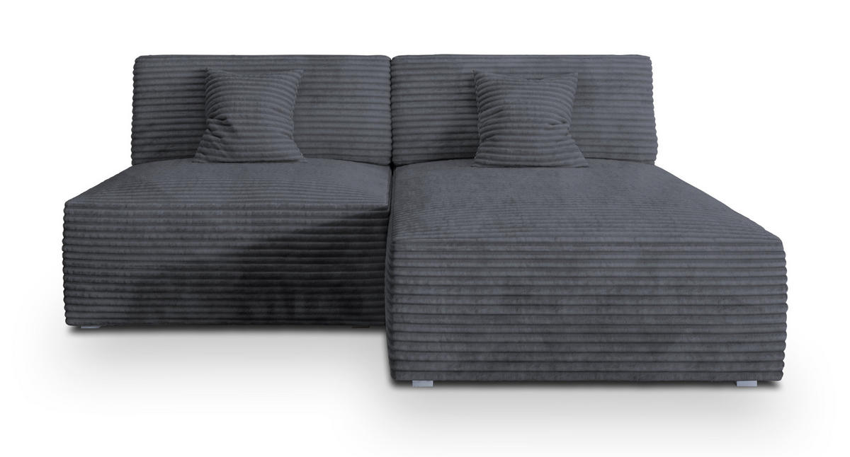 ECKSOFA FIORO Graphitfarben Kordstoff mit Schlaffunktion - Graphitfarben, Holz (204/148cm) - MASSENO