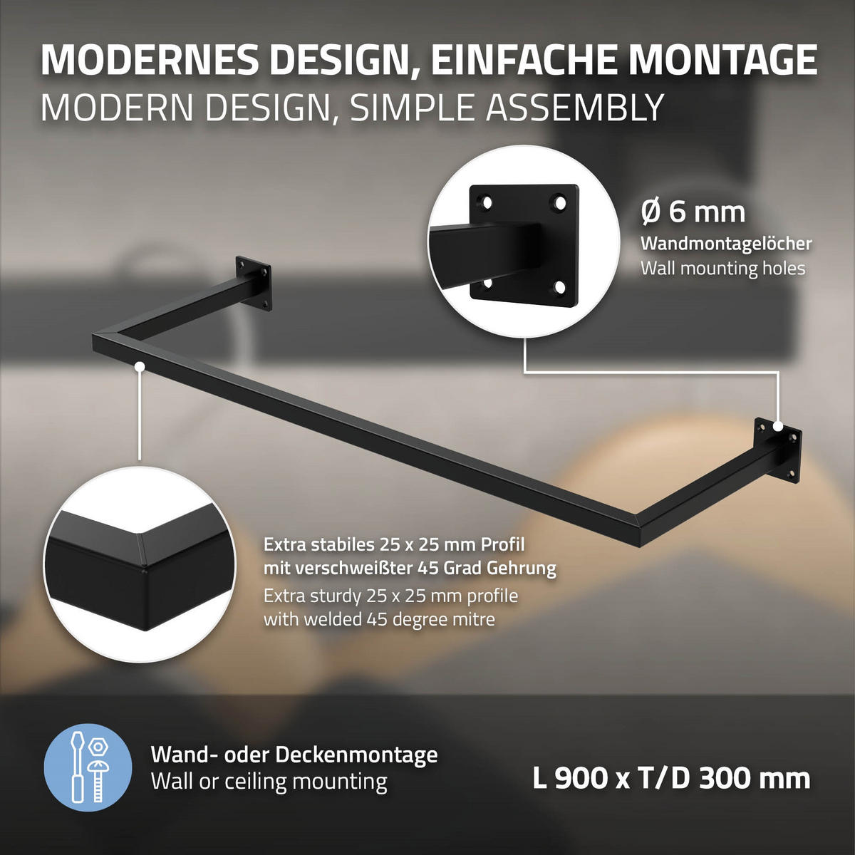 KLEIDERSTANGE 2er Set - Schwarz, Metall (30/6.5/94cm) - ML-DESIGN