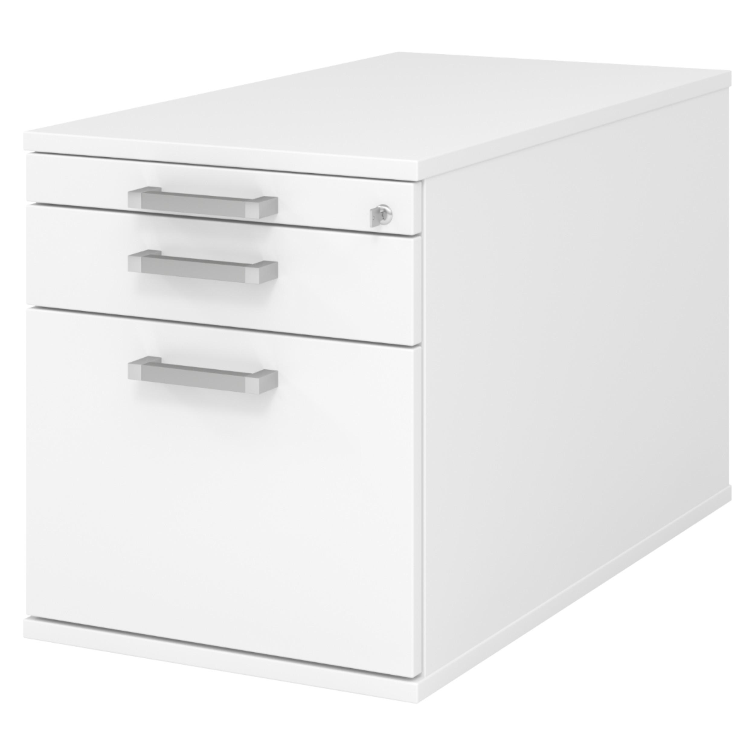 ROLLCONTAINER - mit Hängeregistratur 80/42,8/51,2 cm in Weiß Chromgriff (Metall) - Weiß, Holzwerkstoff (42.8/51.2/80cm) - bümö