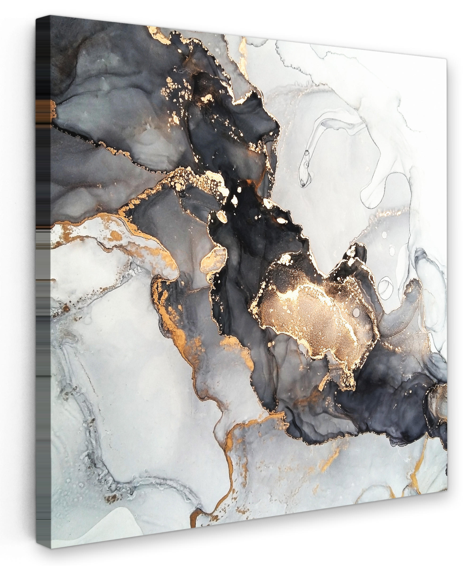 LEINWANDBILD Marmor - Schwarz - Weiß - Gold - Luxus - Abstrakt 20x20 cm - Goldfarben, Textil (20/20cm) - MuchoWow