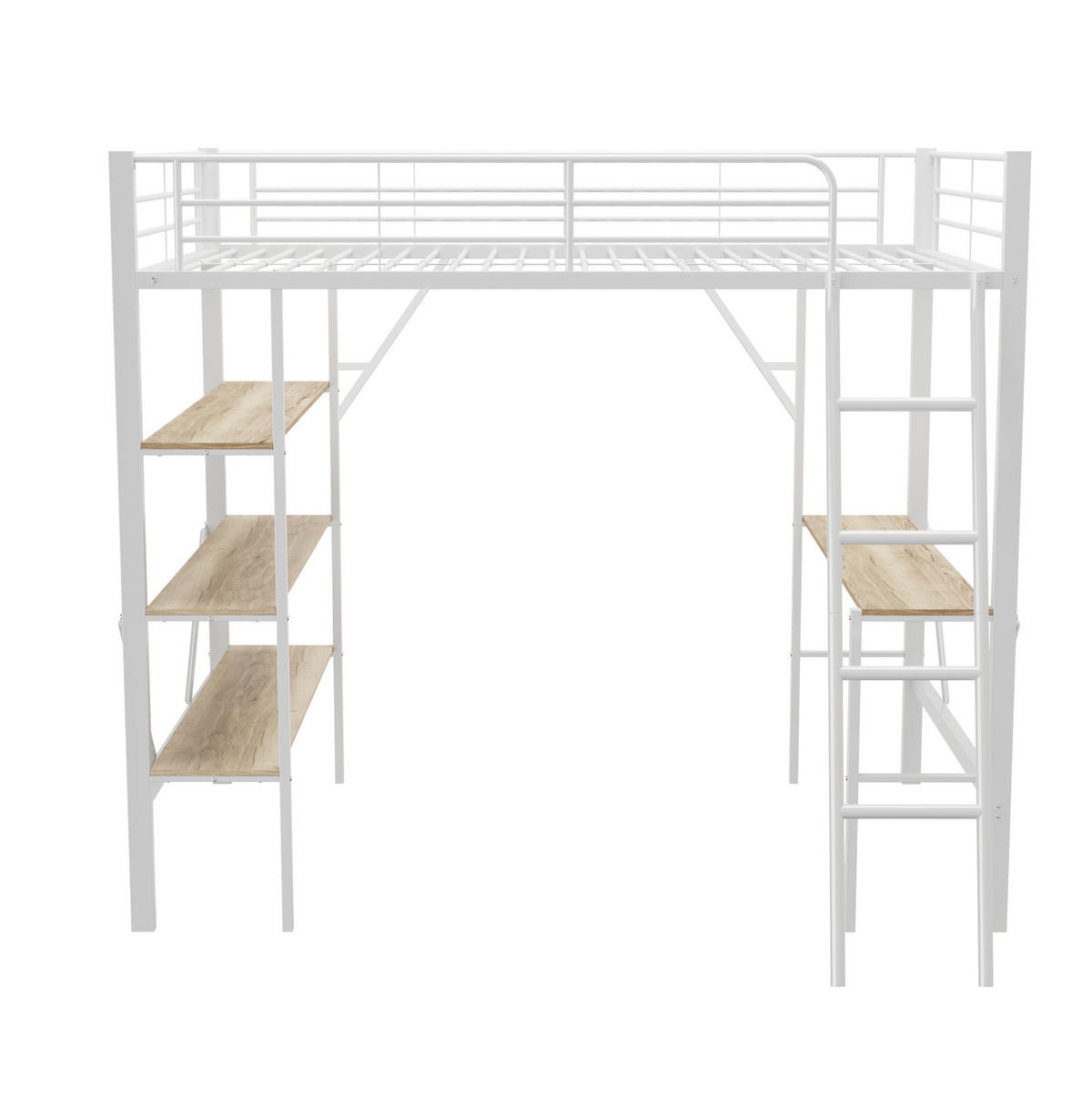 HOCHBETT 90/200 cm in Weiß mit Schreibtisch und 3 Ablagen - Weiß, Holzwerkstoff (90/200cm) - Flora Grace