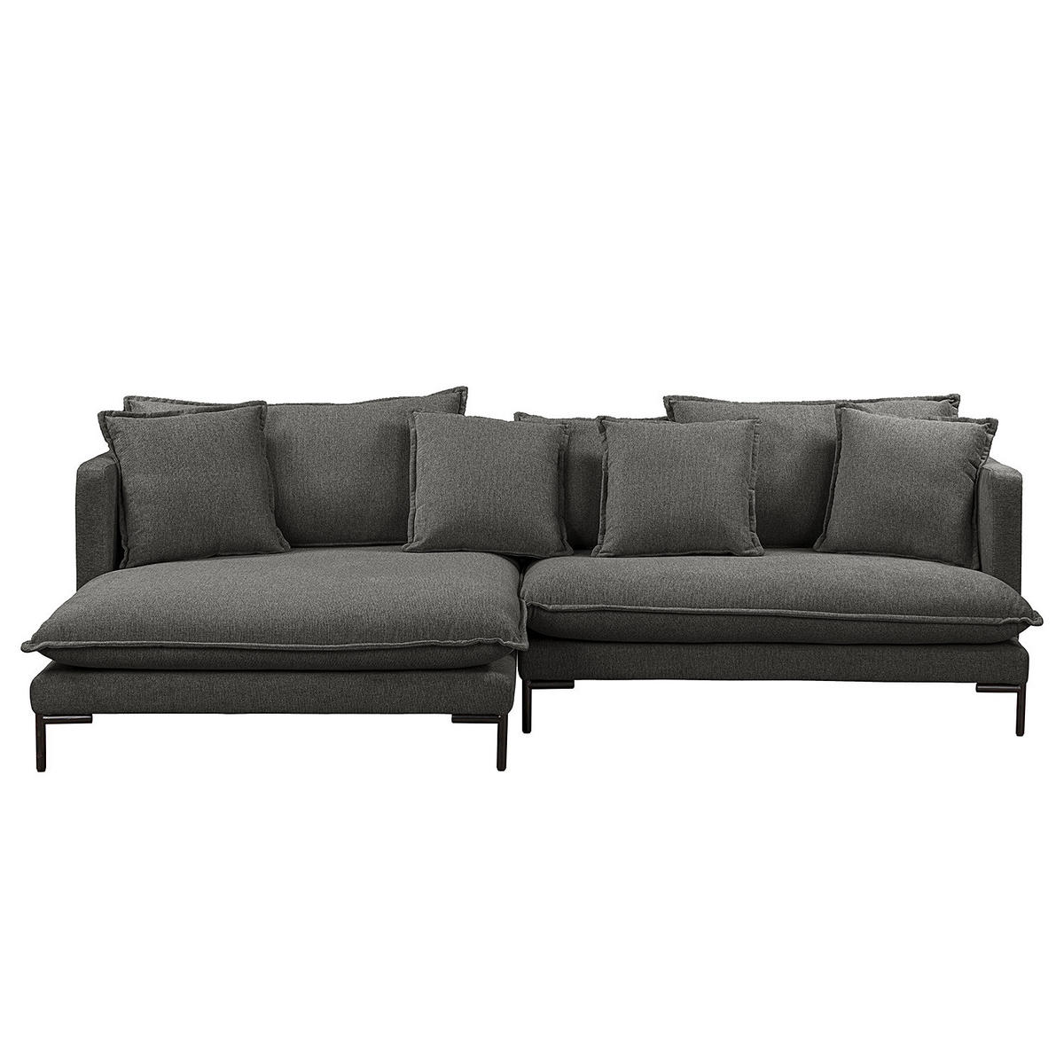 ECKSOFA mit Longchair - Grau - Webstoff - Dunkelgrau, Textil/Metall (261/140cm) - home24