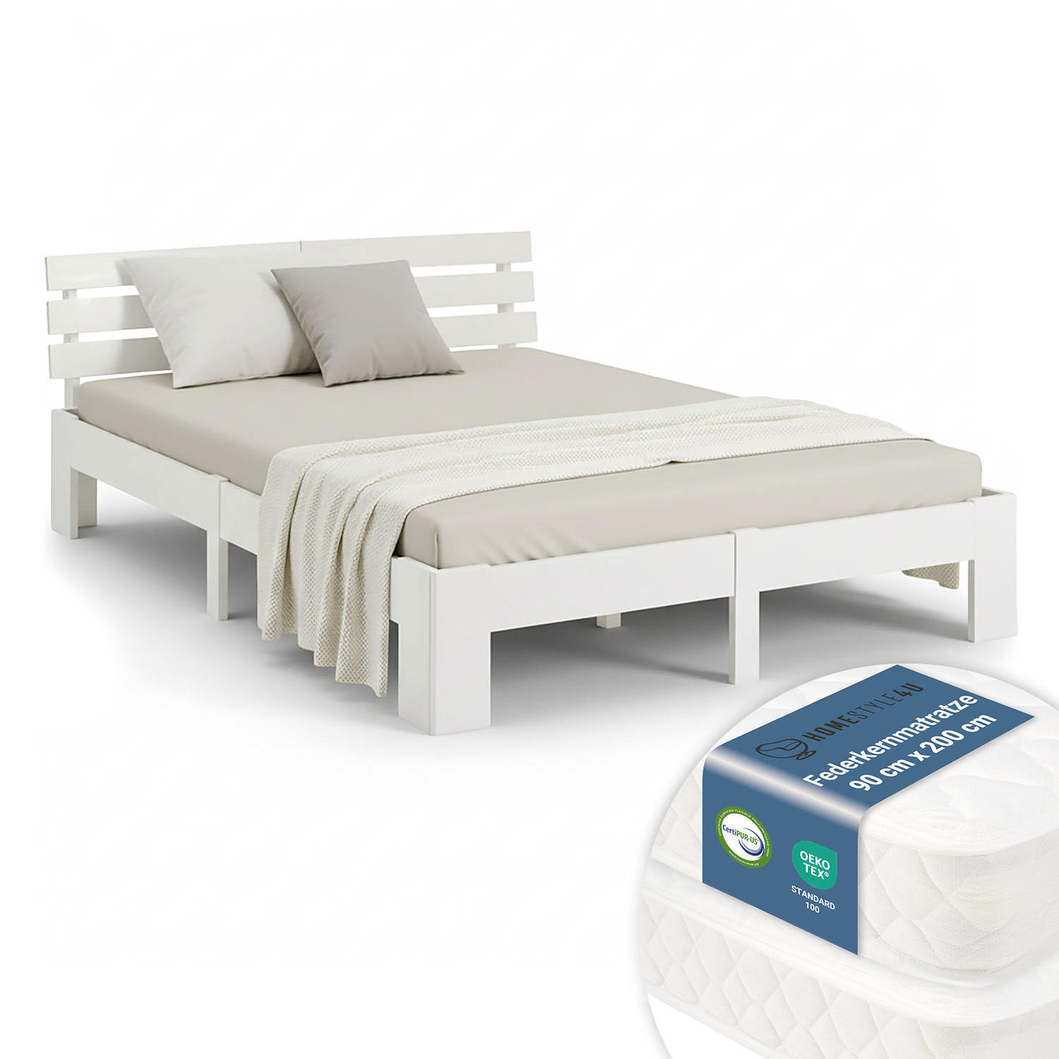HOLZBETT Weiß 180/200 cm Jugendbett mit Matratze - Weiß, Holz (180/200cm) - Homestyle4u