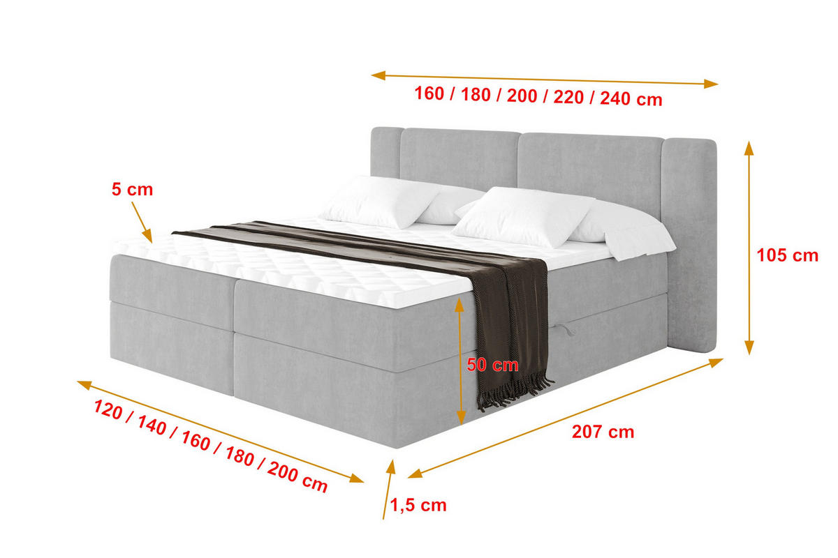 BOXBETT mit Matratze H3 - EVON - 140x200 cm Grau - Greige, Holzwerkstoff (140/200cm) - ALTDECOR